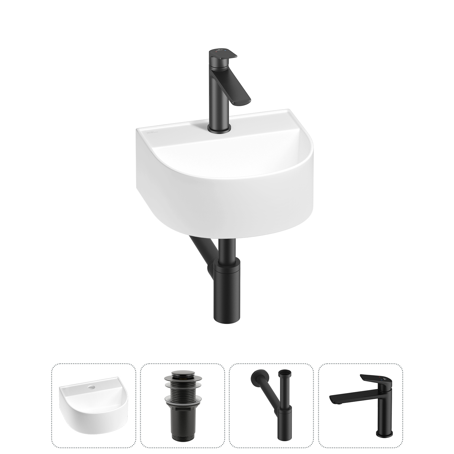 Изображение товара Мини раковина Wellsee WC Area 32см с донным клапаном сифоном и смесителем