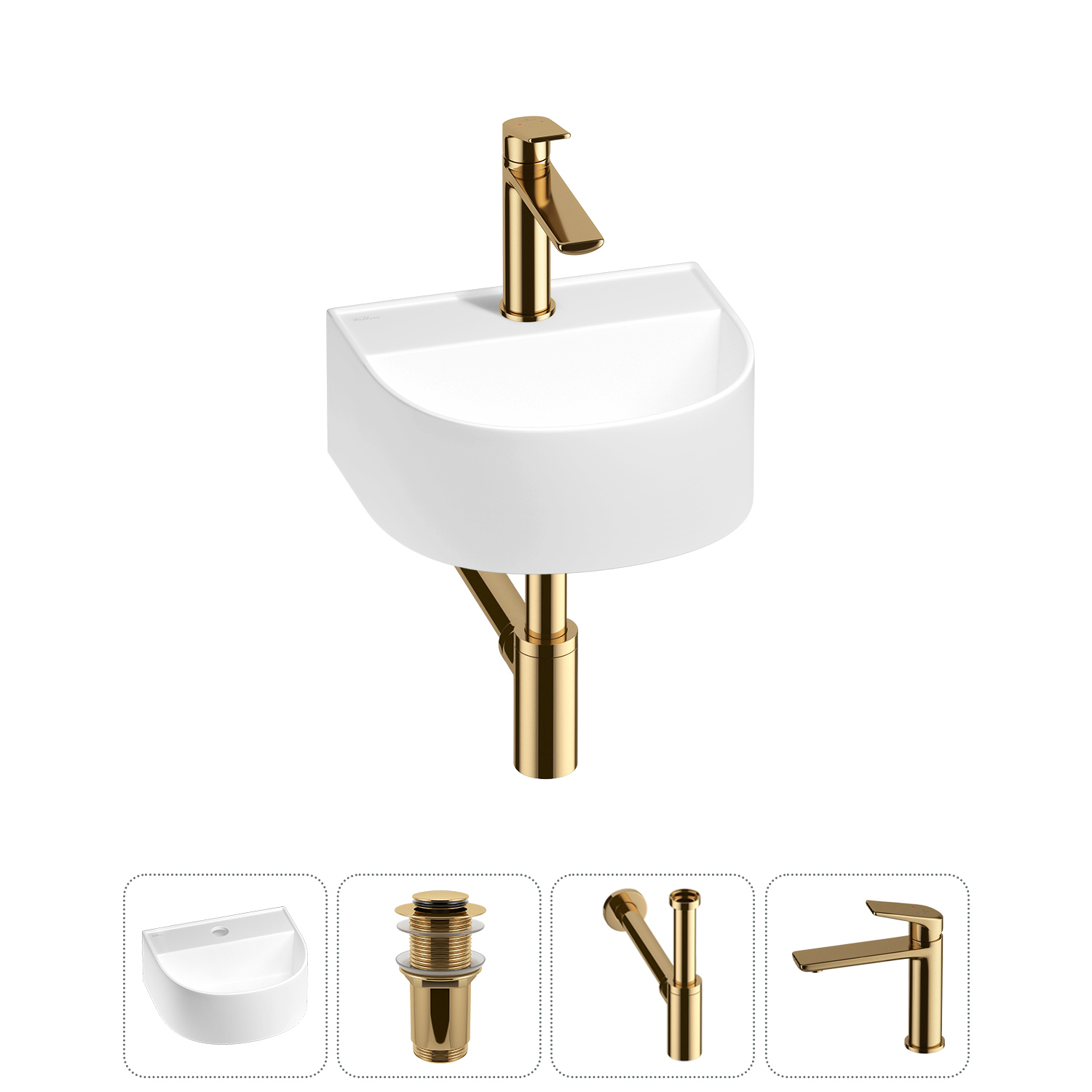 Изображение товара Мини раковина Wellsee WC Area 32см с донным клапаном и смесителем белая