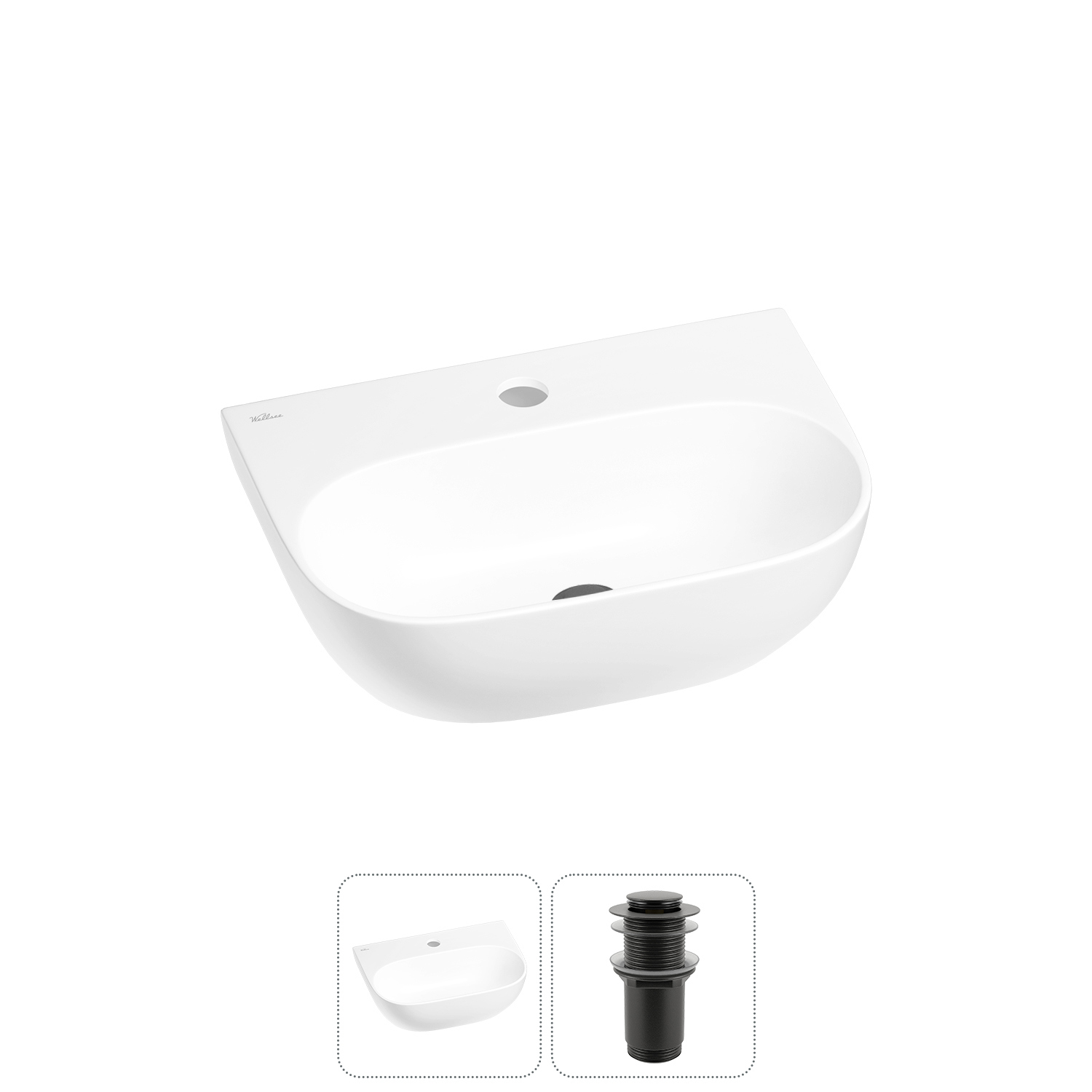 Изображение товара Раковина мини Wellsee WC Area 42см с донным клапаном - современная керамическая раковина для ванной