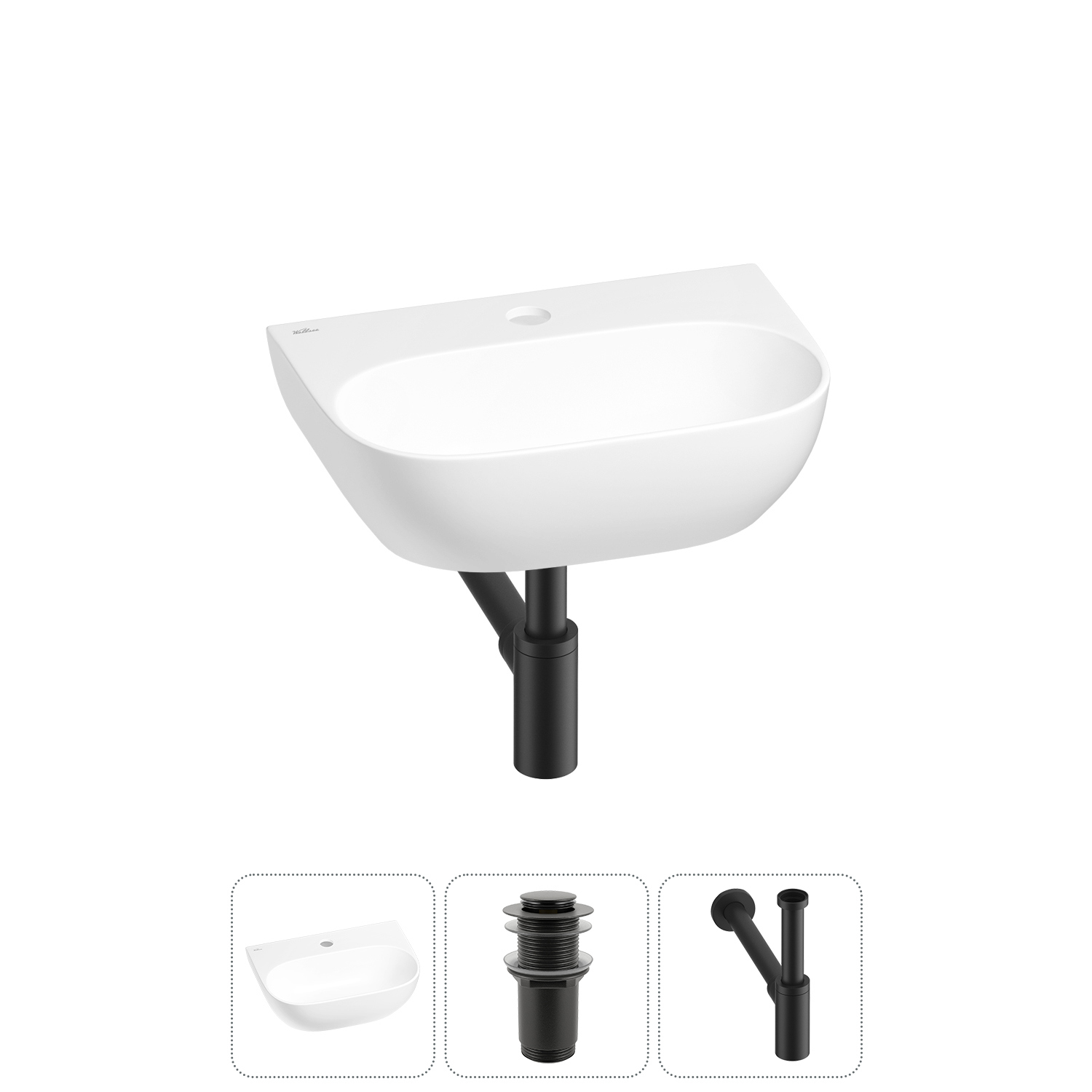 Изображение товара Мини раковина Wellsee WC Area 42 см с донным клапаном и сифоном для ванной комнаты