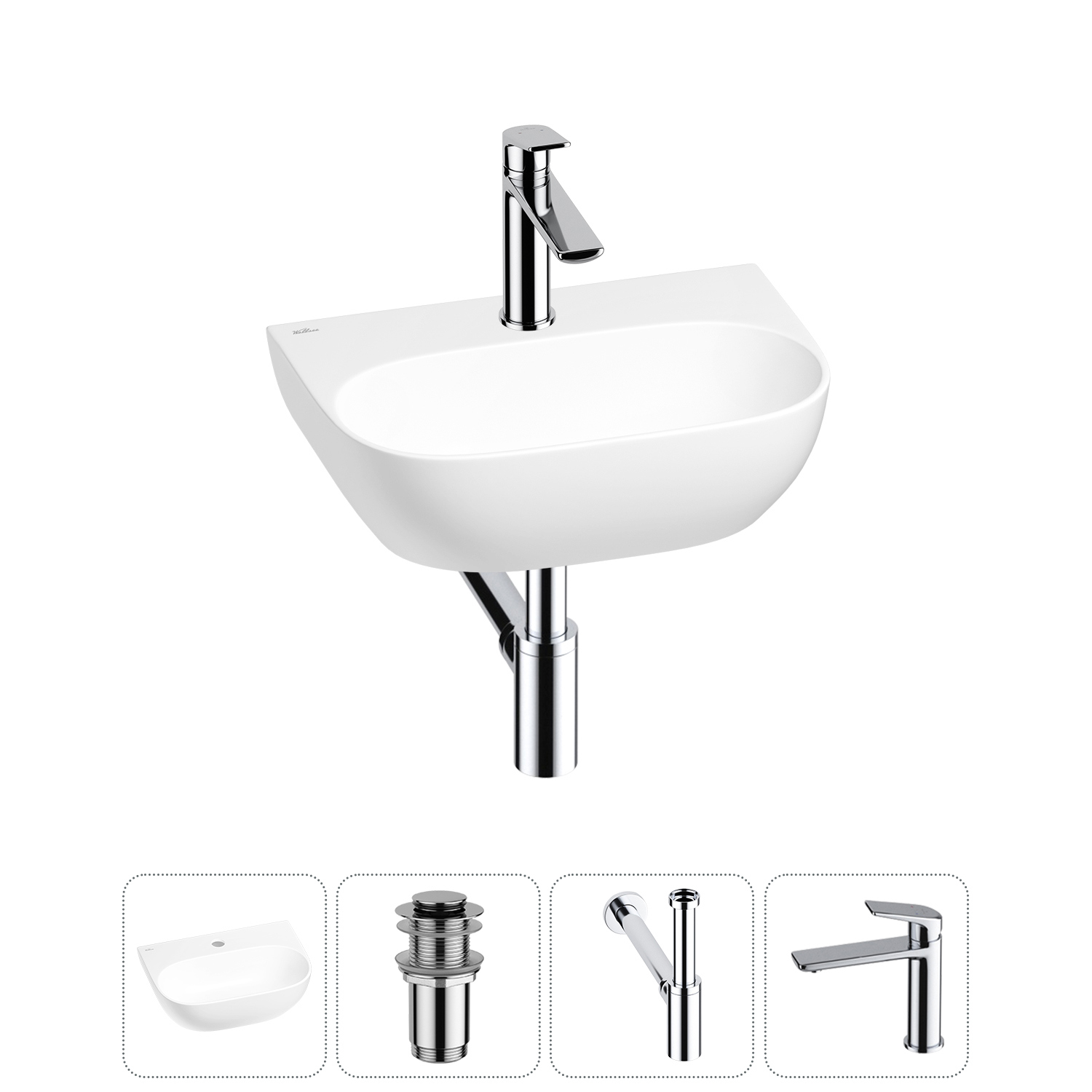 Изображение товара Раковина мини Wellsee WC Area 42см с донный клапаном сифоном и смесителем 20212193R