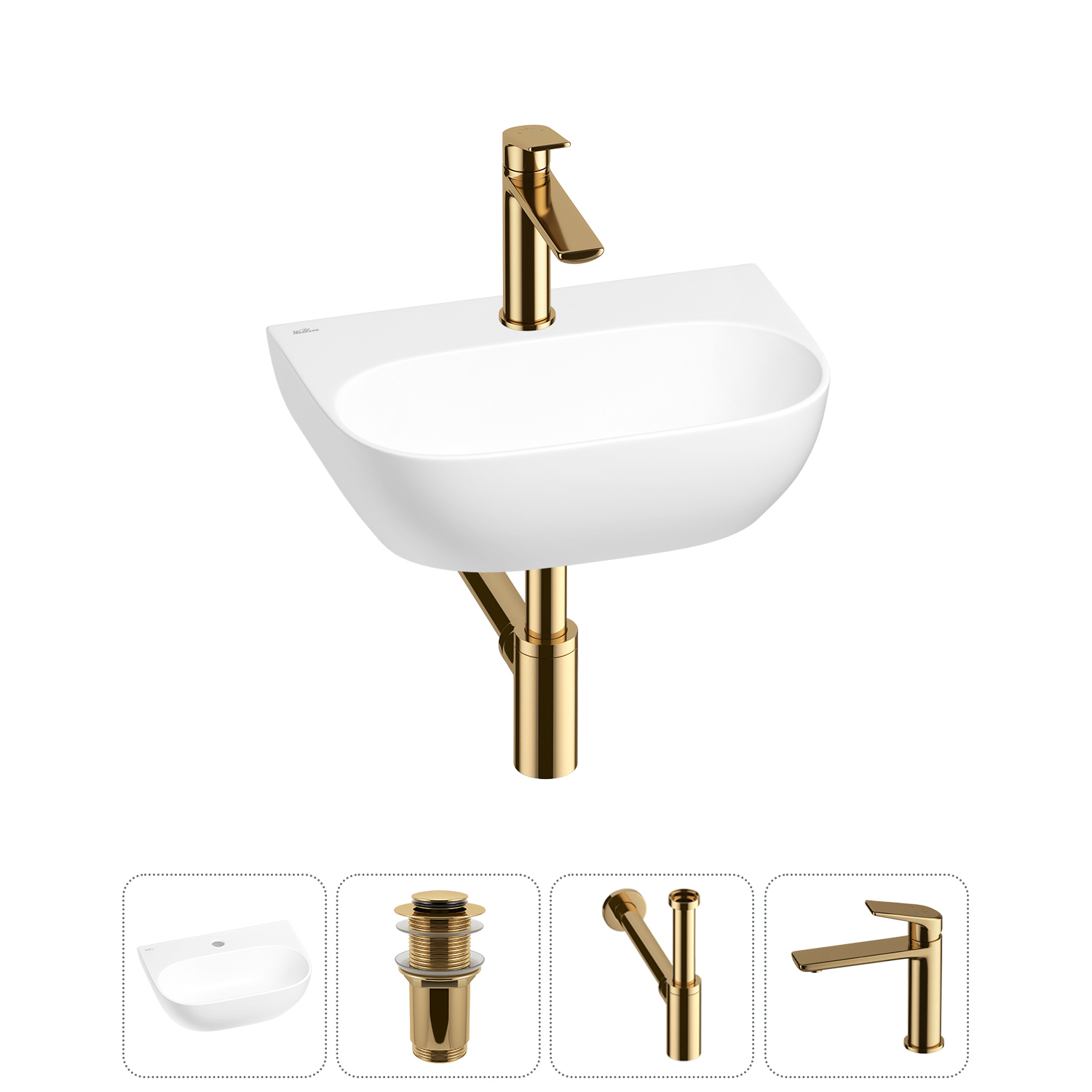 Изображение товара Раковина мини Wellsee WC Area 42см с донный клапаном сифоном и смесителем 20212195R