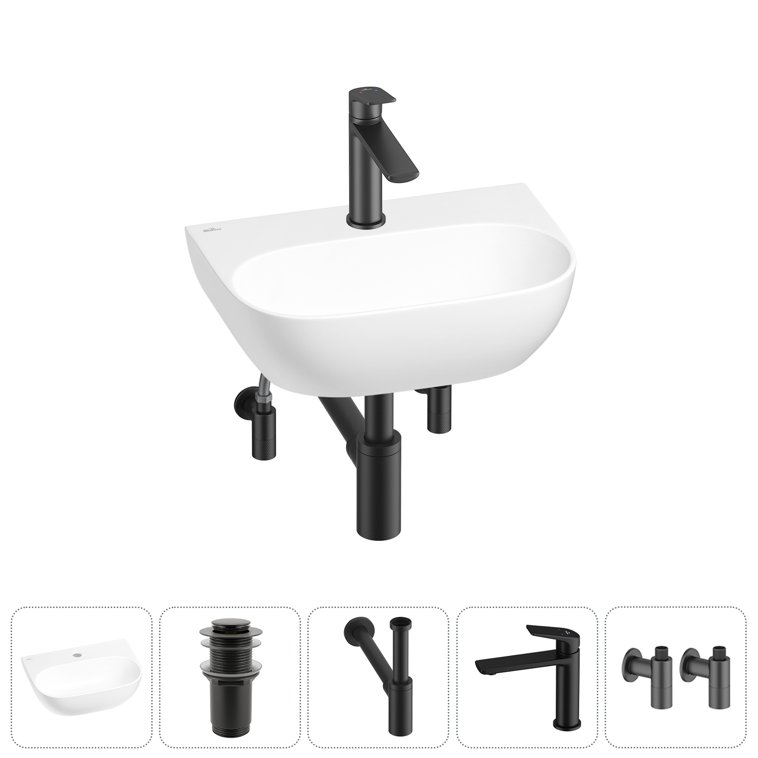 Изображение товара Раковина мини Wellsee WC Area 42см с донным клапаном сифоном и смесителем