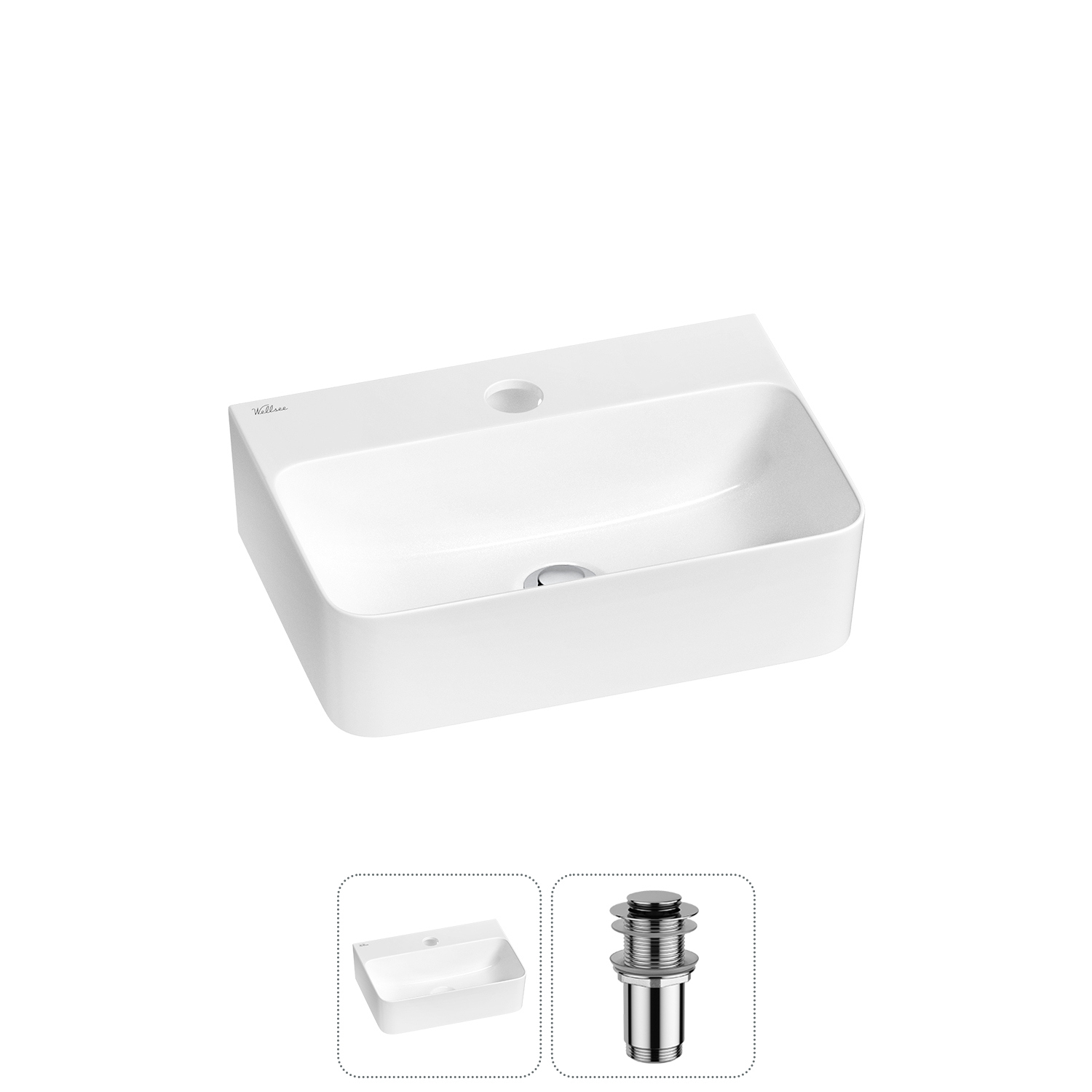 Изображение товара Раковина мини Wellsee WC Area 37 см с донным клапаном белая глянцевая