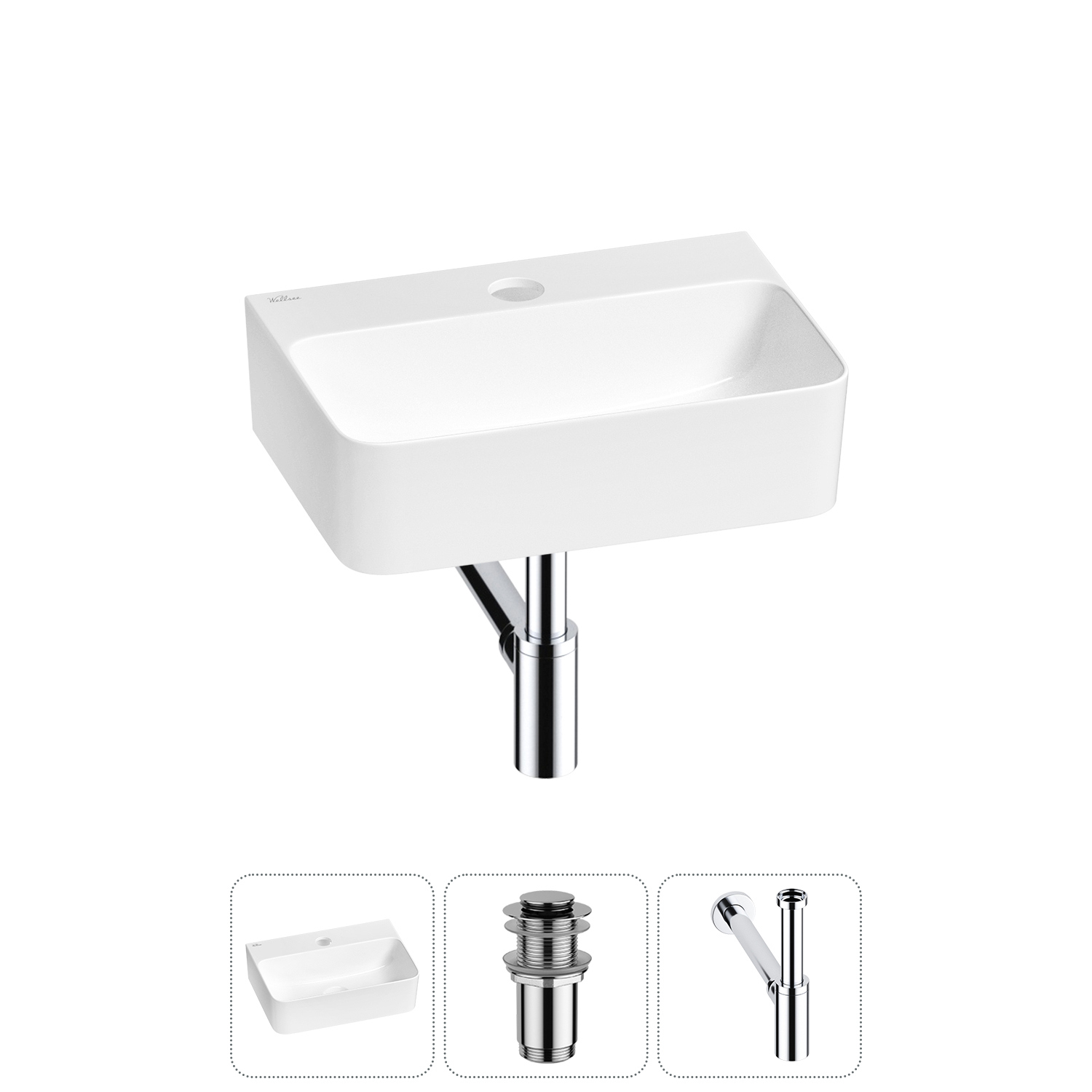 Изображение товара Раковина мини Wellsee WC Area 37 см с донным клапаном и сифоном