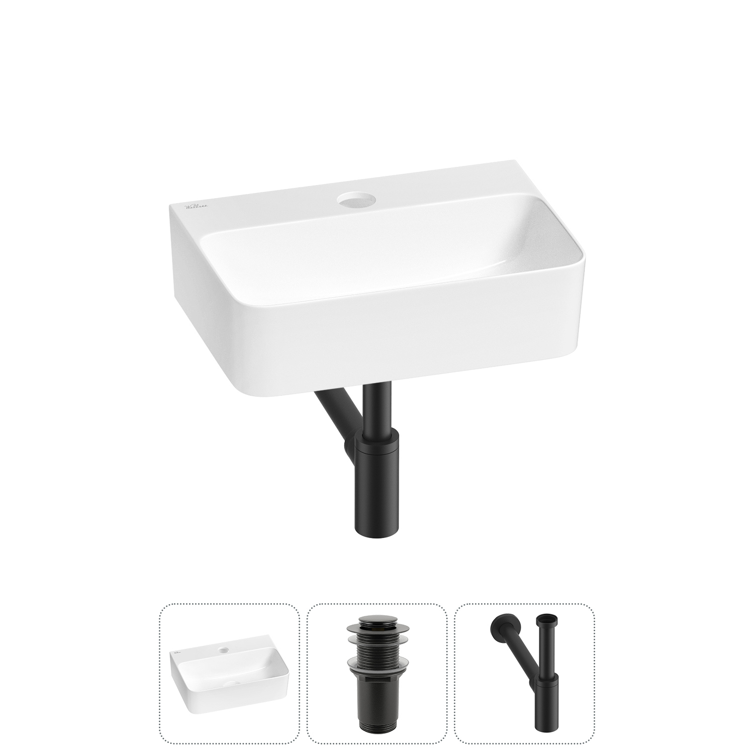 Изображение товара Раковина мини Wellsee WC Area 37см с донный клапаным и сифоном 20213599R