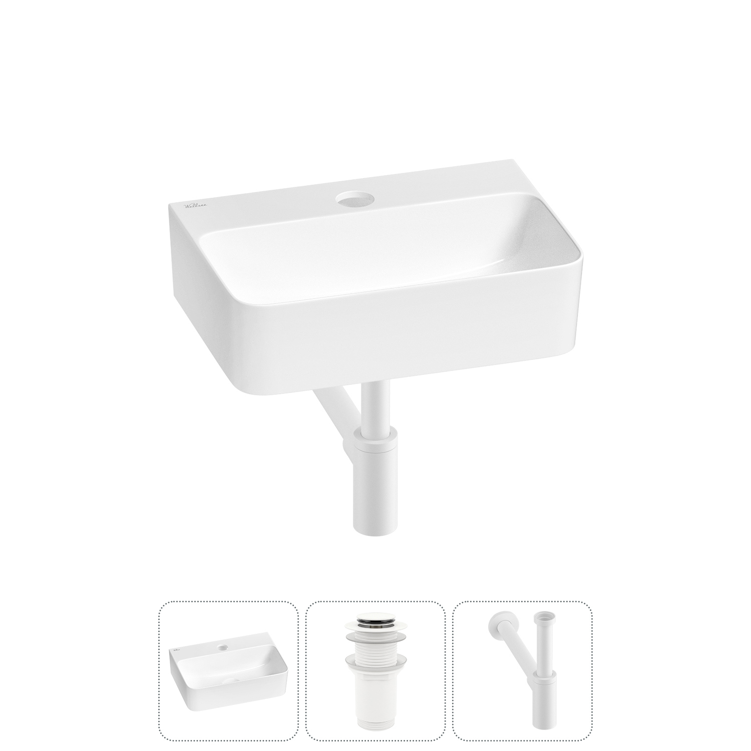 Изображение товара Раковина мини Wellsee WC Area 37 см с донным клапаном и сифоном белая