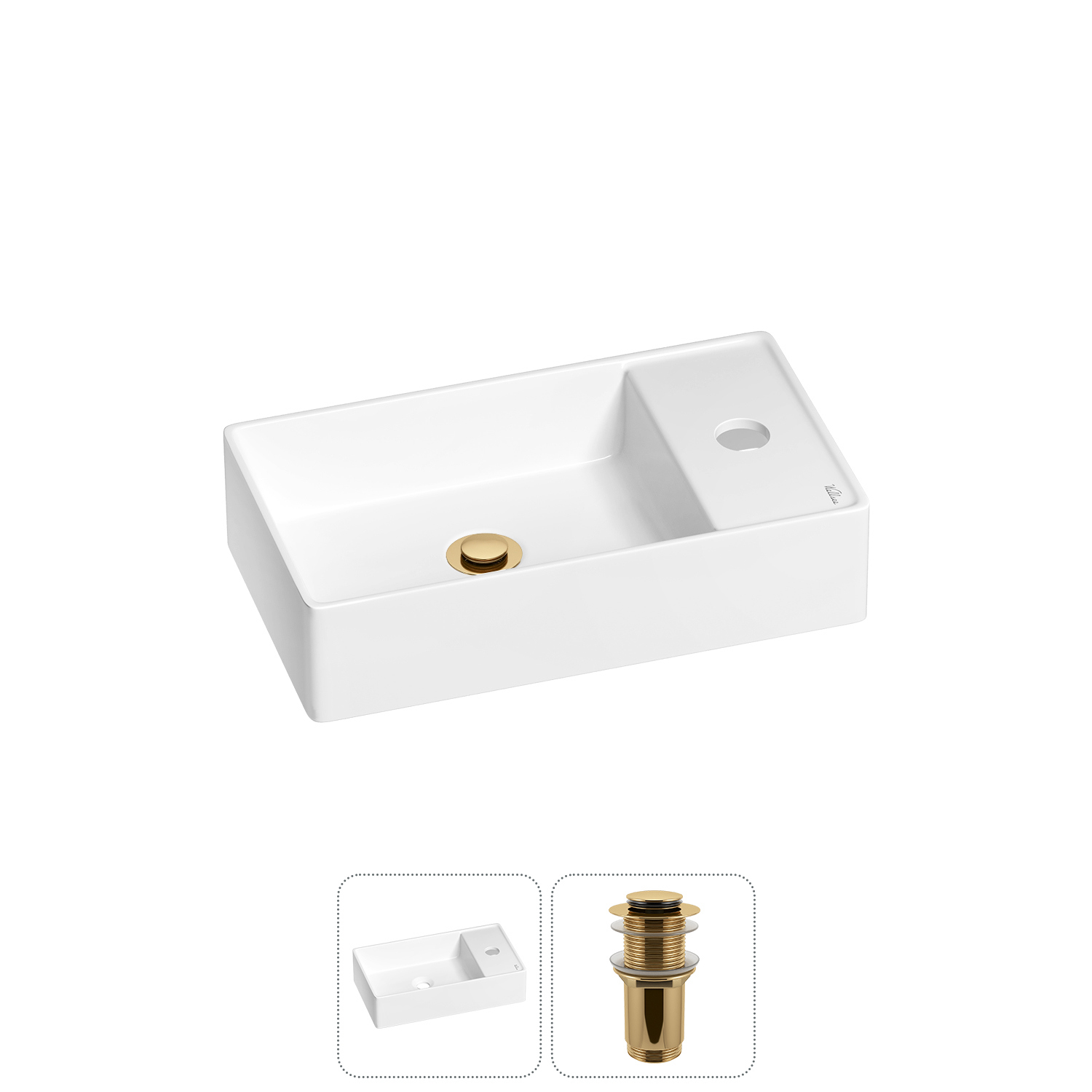 Изображение товара Раковина мини Wellsee WC Area 41см с донным клапаном монтаж накладной и подвесной