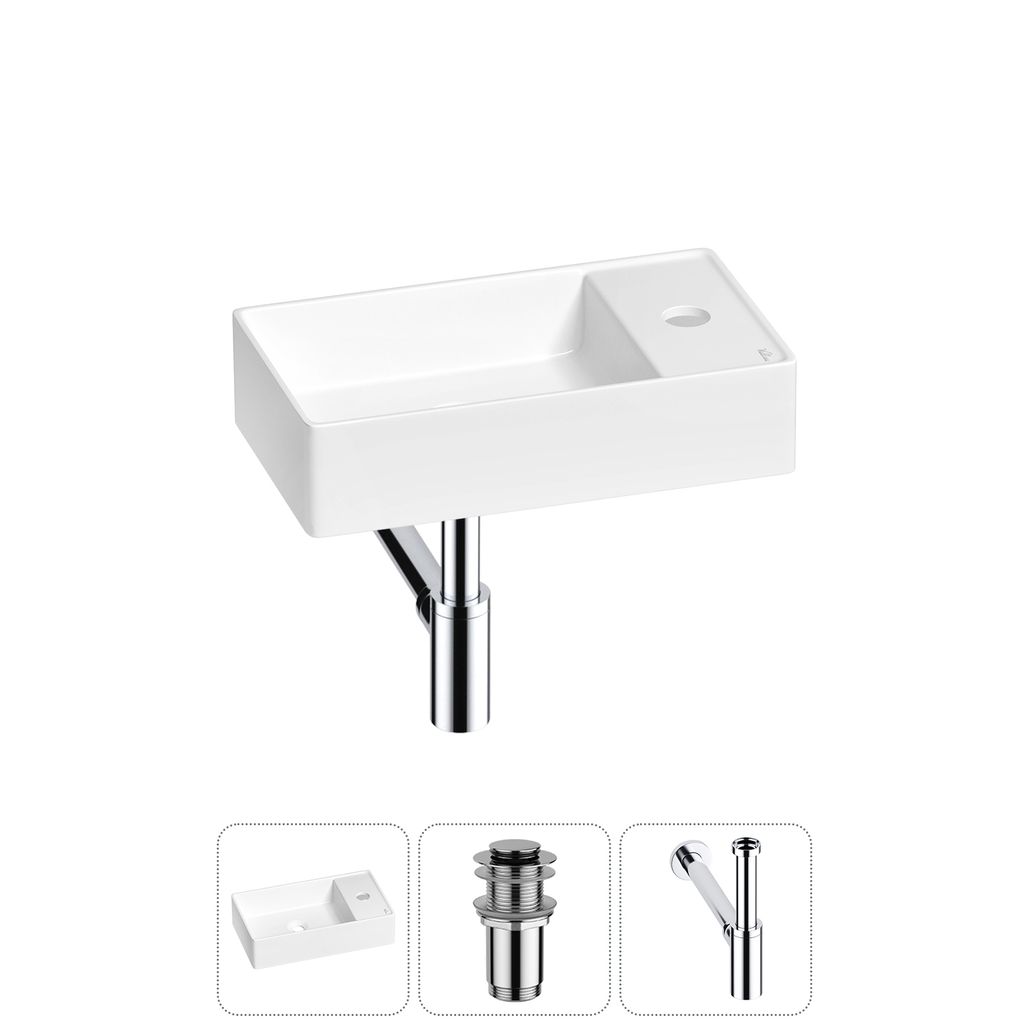 Изображение товара Раковина мини Wellsee WC Area 41см с донным клапаном и сифоном