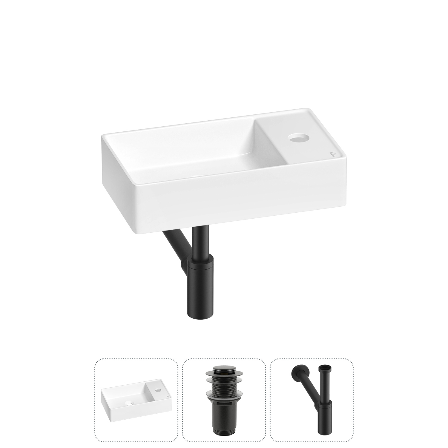 Изображение товара Раковина мини Wellsee WC Area 41 см с донным клапаном и сифоном для ванной комнаты