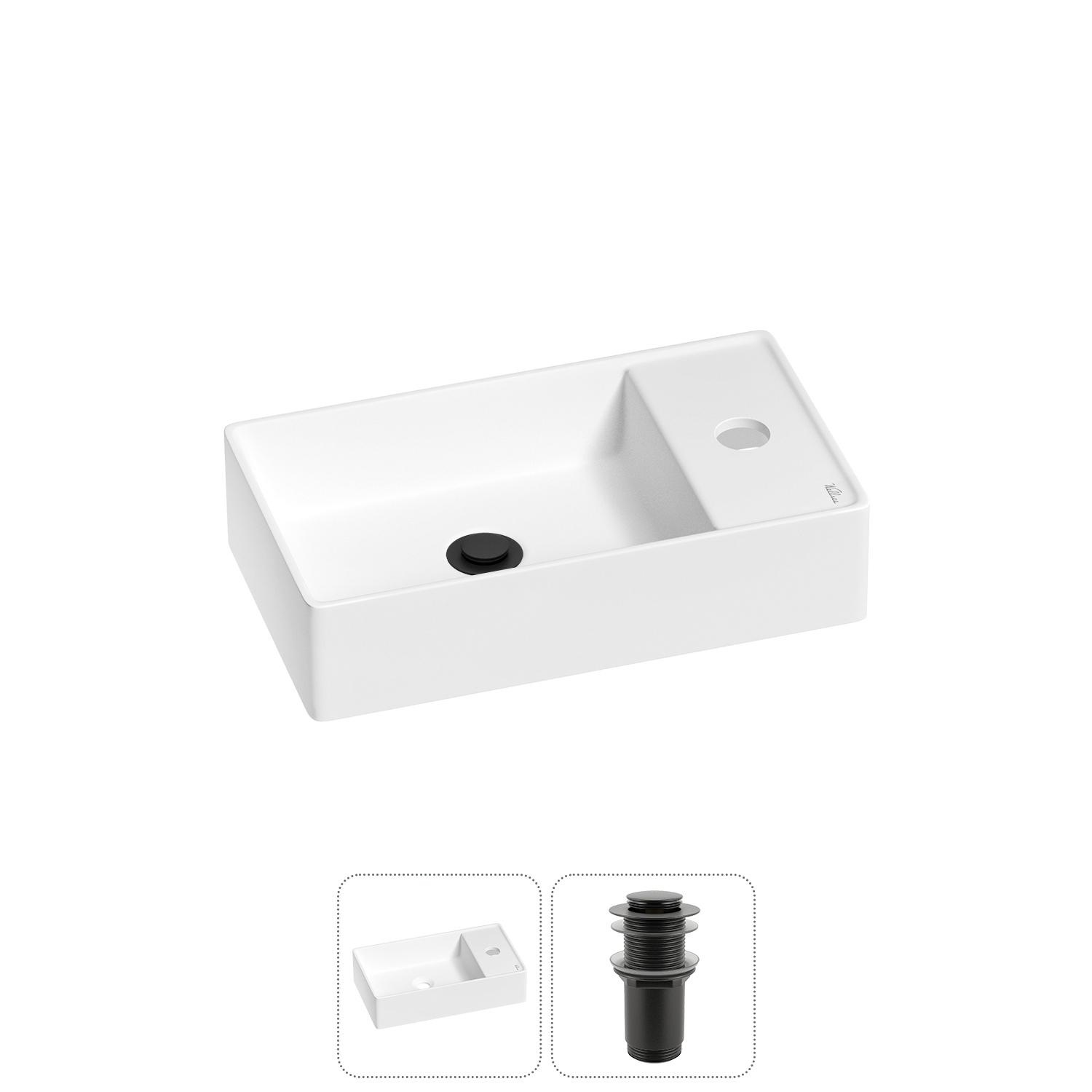 Изображение товара Раковина мини Wellsee WC Area 41см с донным клапаном матовая белая