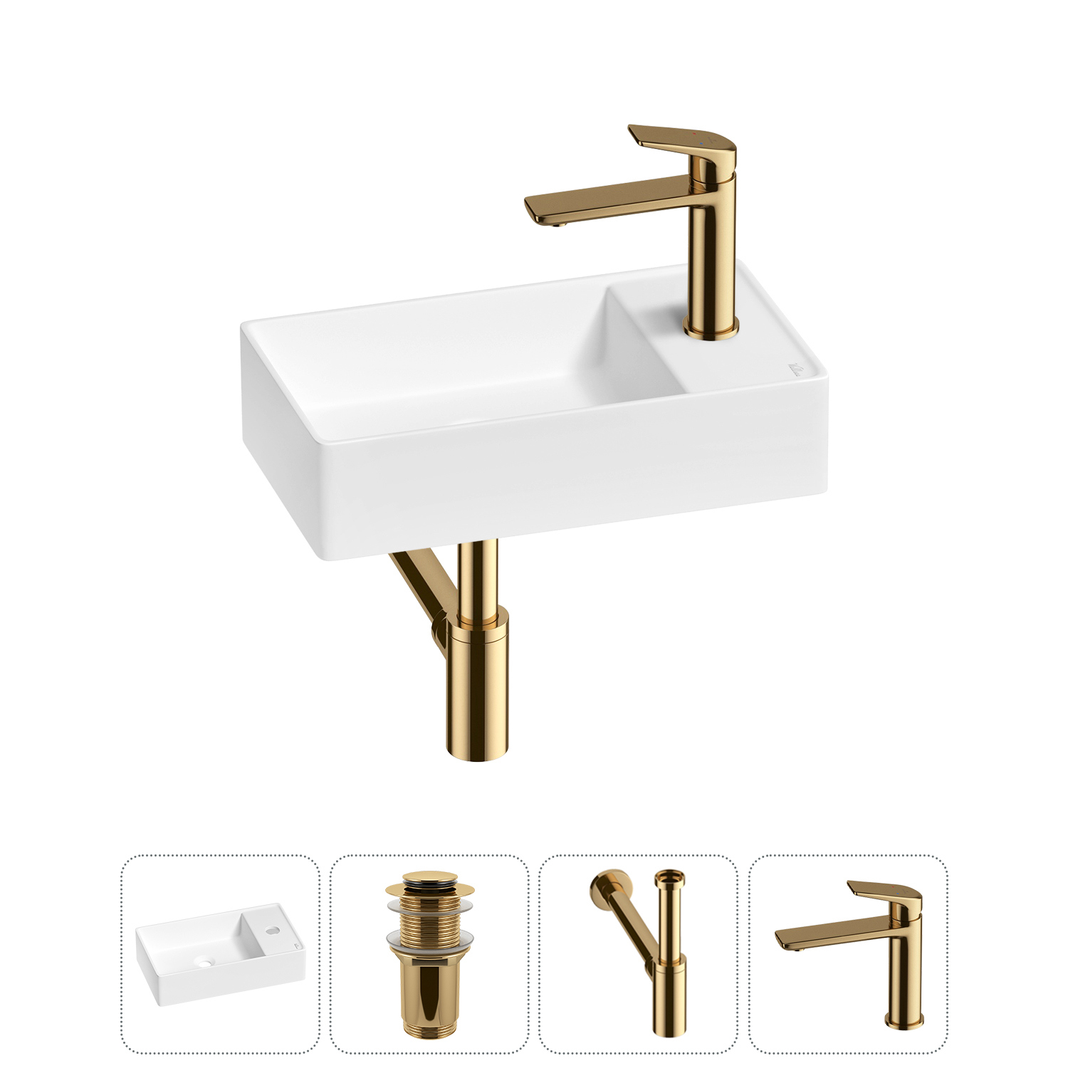 Изображение товара Раковина мини Wellsee WC Area 41см с донным клапаном сифоном и смесителем