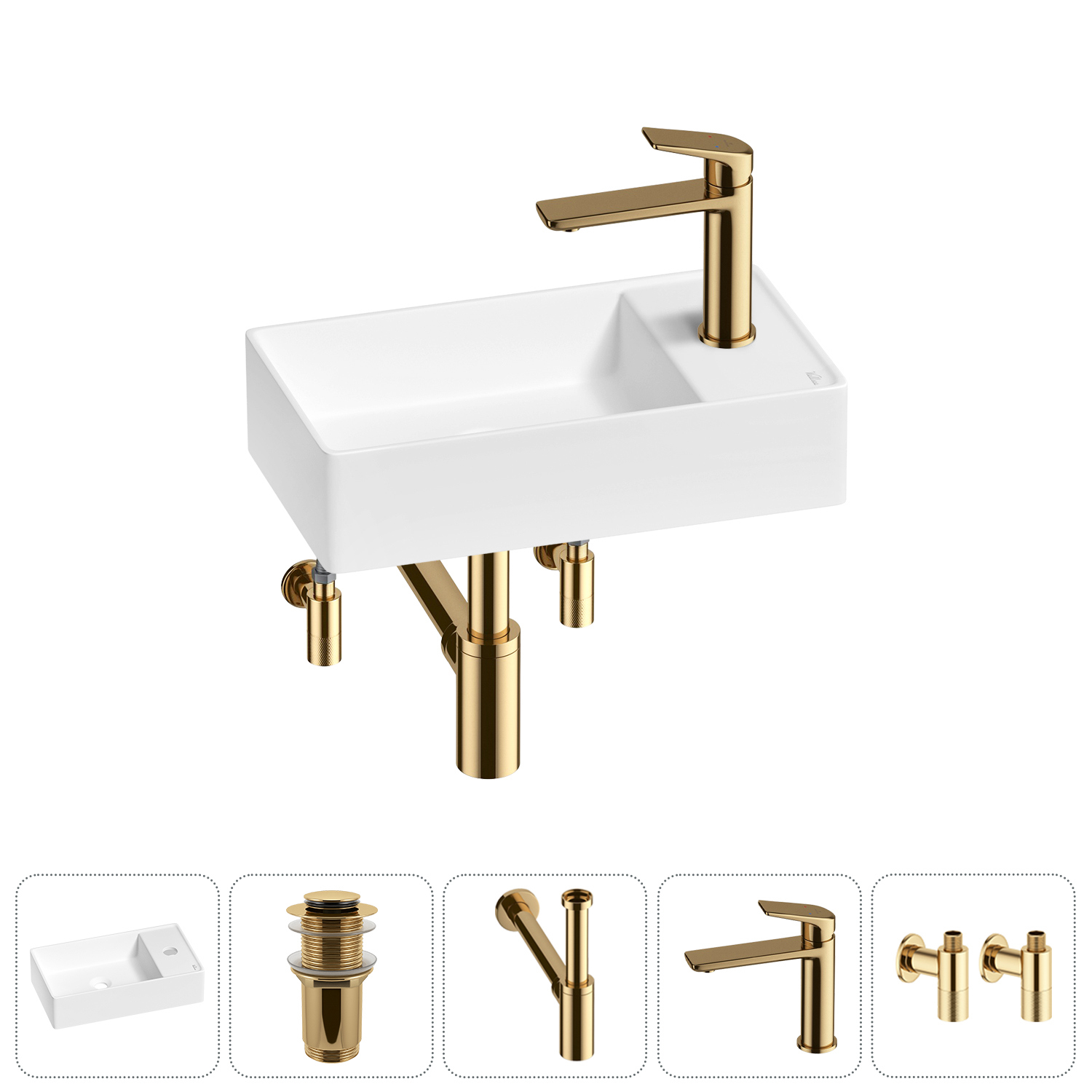 Изображение товара Мини раковина Wellsee WC Area 41 см керамика в комплекте золото