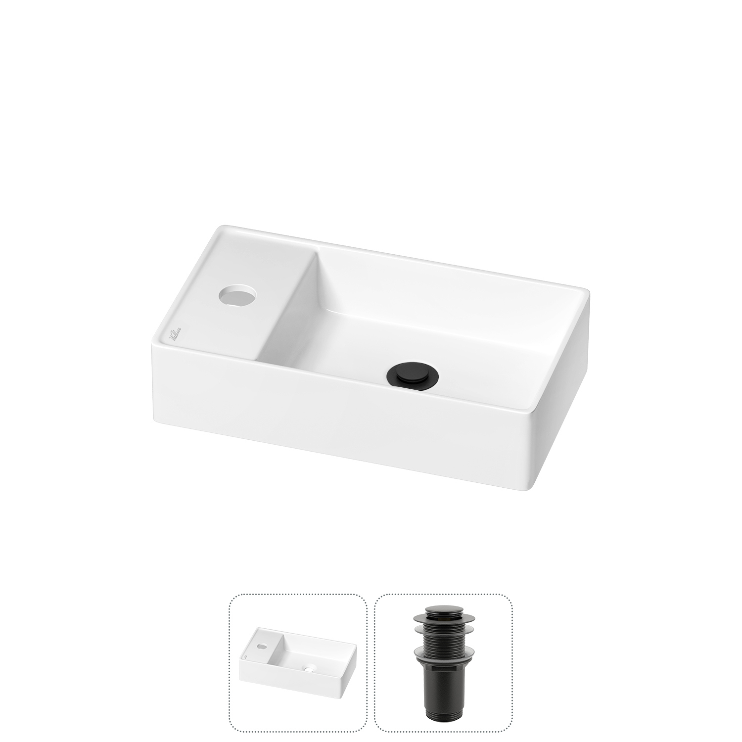 Изображение товара Раковина мини Wellsee WC Area 41см с донным клапаном белая глянцевая