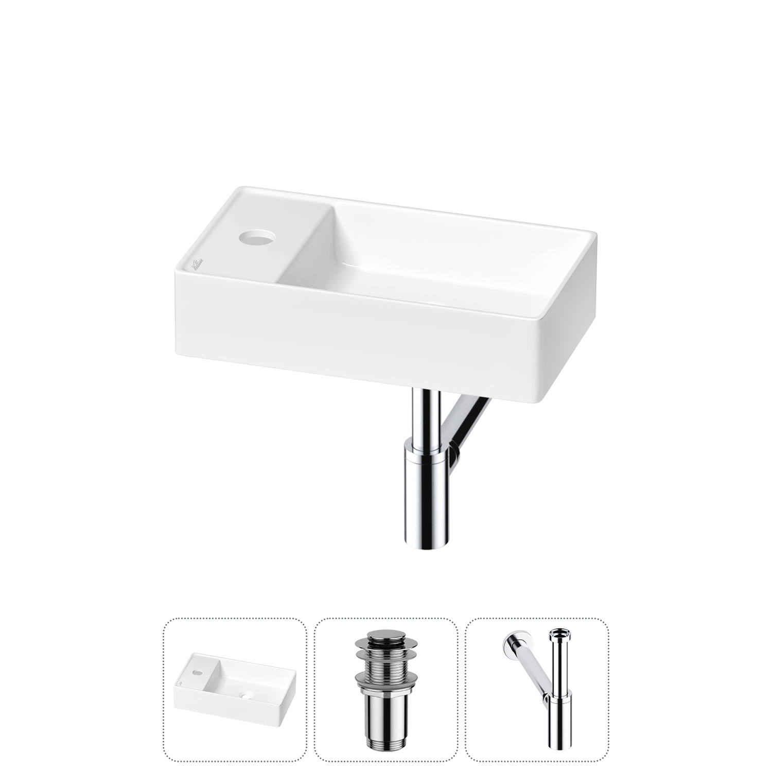 Изображение товара Раковина мини Wellsee WC Area 41см с донным клапаном и сифоном для современной ванной