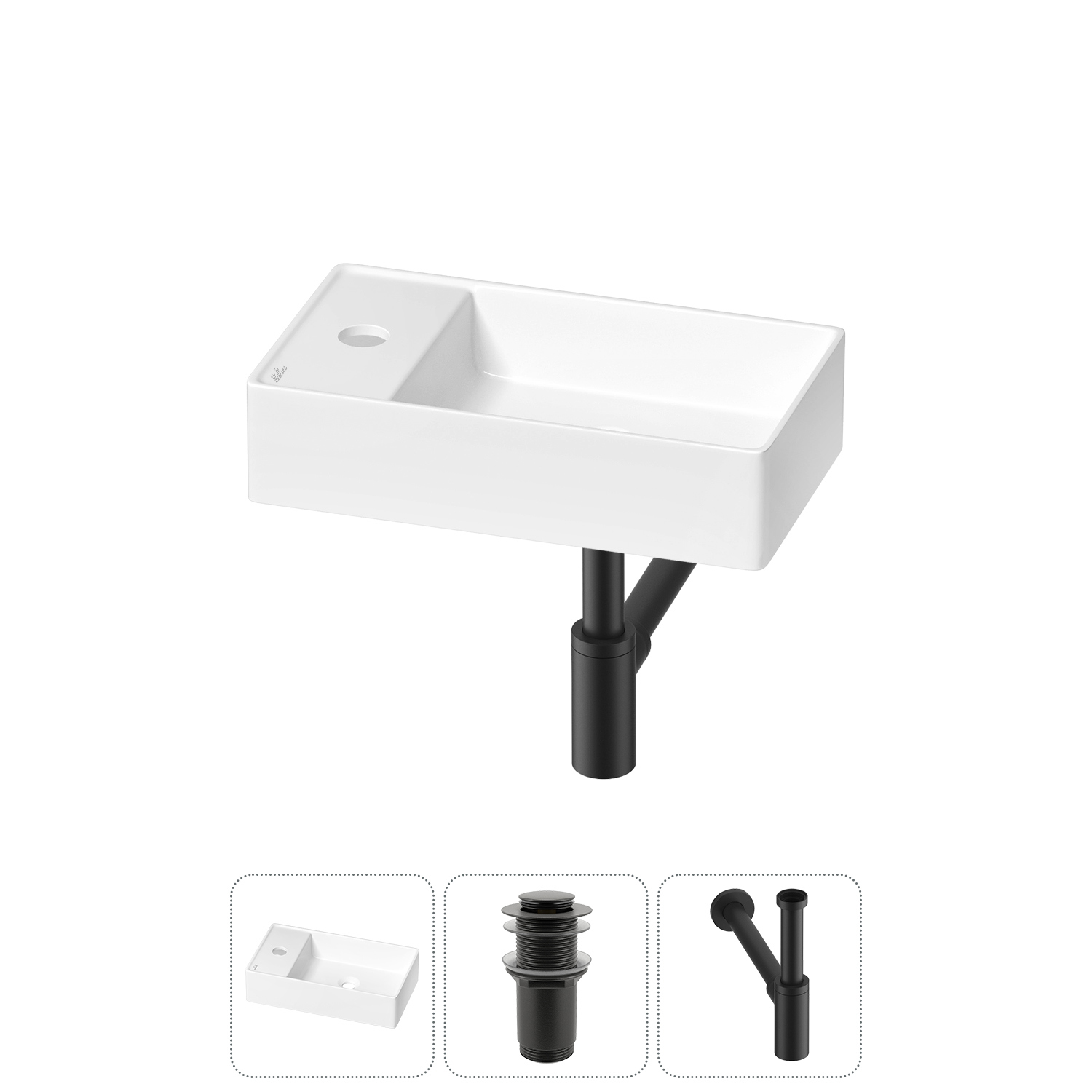 Изображение товара Раковина мини Wellsee WC Area 41см с донным клапаном и сифоном для ванной комнаты