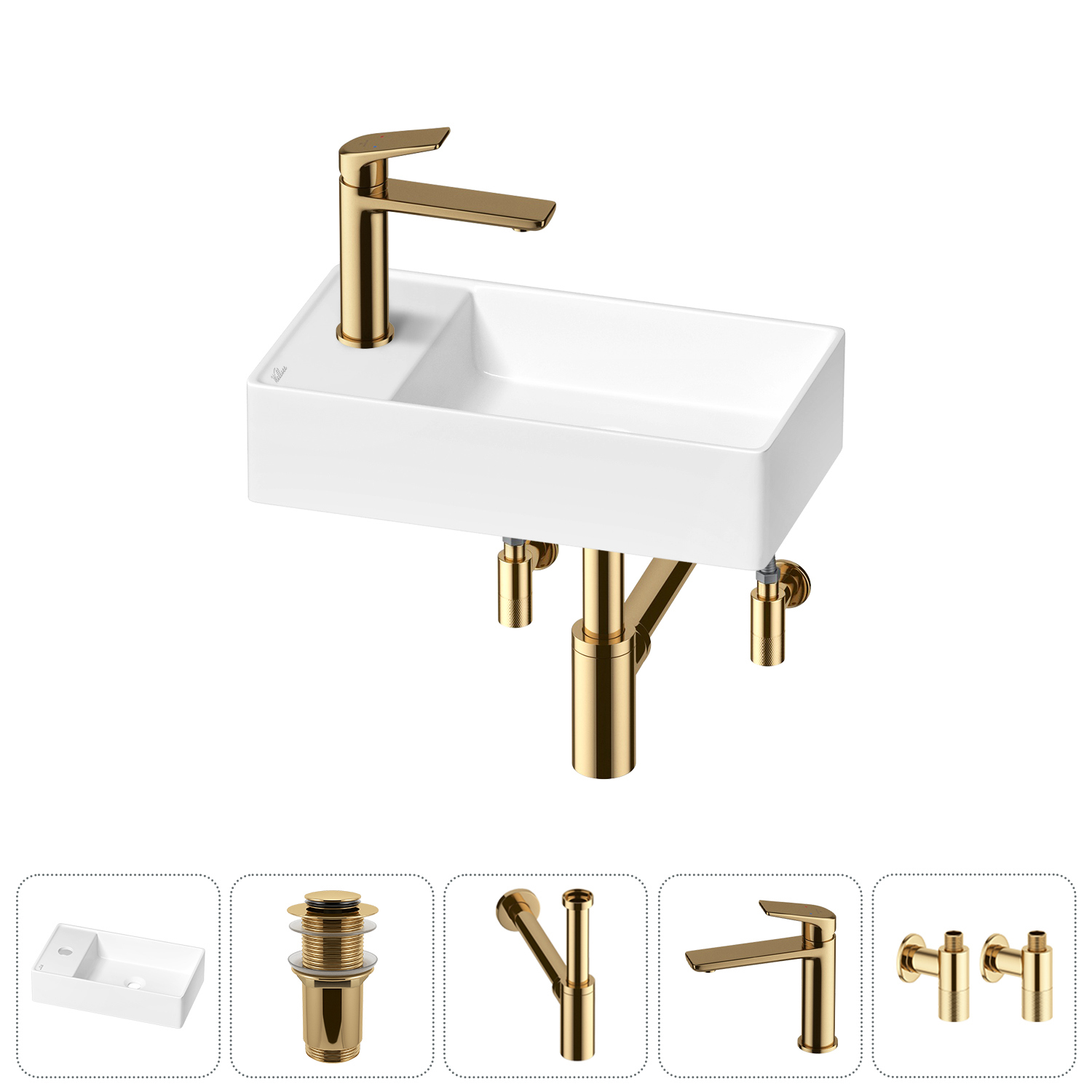 Изображение товара Раковина мини Wellsee WC Area 41 см глянцевая белая с комплектом