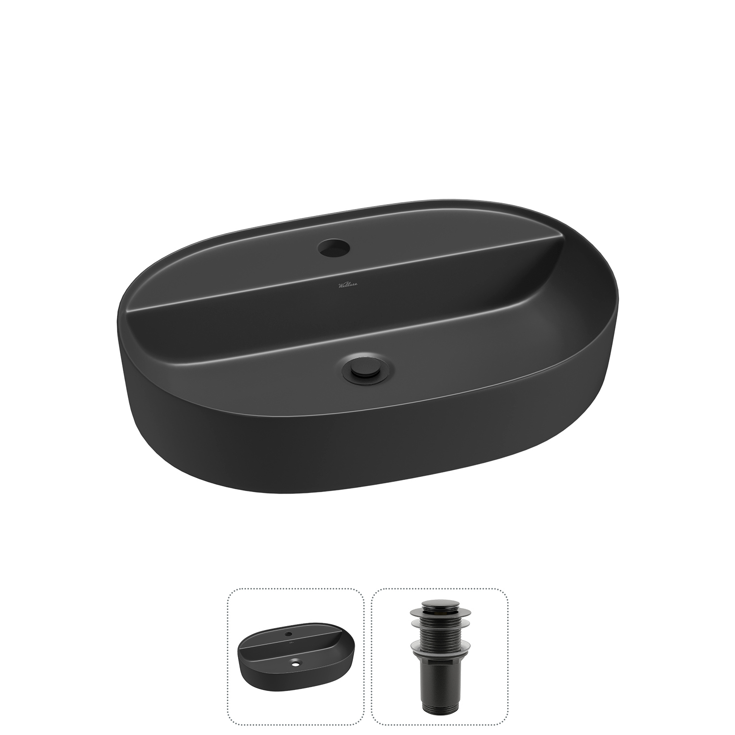 Изображение товара Раковина накладная Wellsee Chic Riviera 60см с донным клапаном Черная