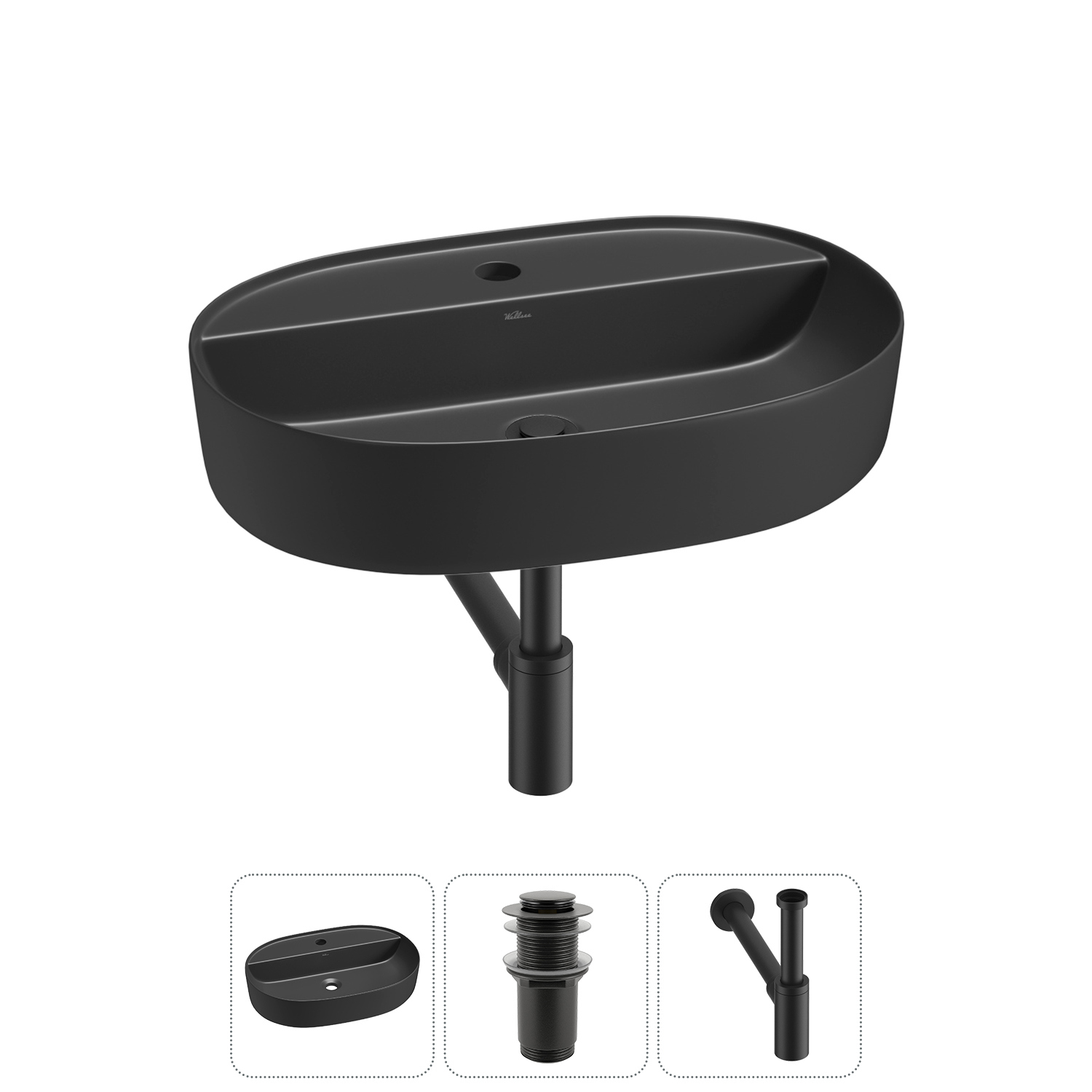 Изображение товара Раковина накладная Wellsee Chic Riviera 60см с донным клапаном сифоном черный