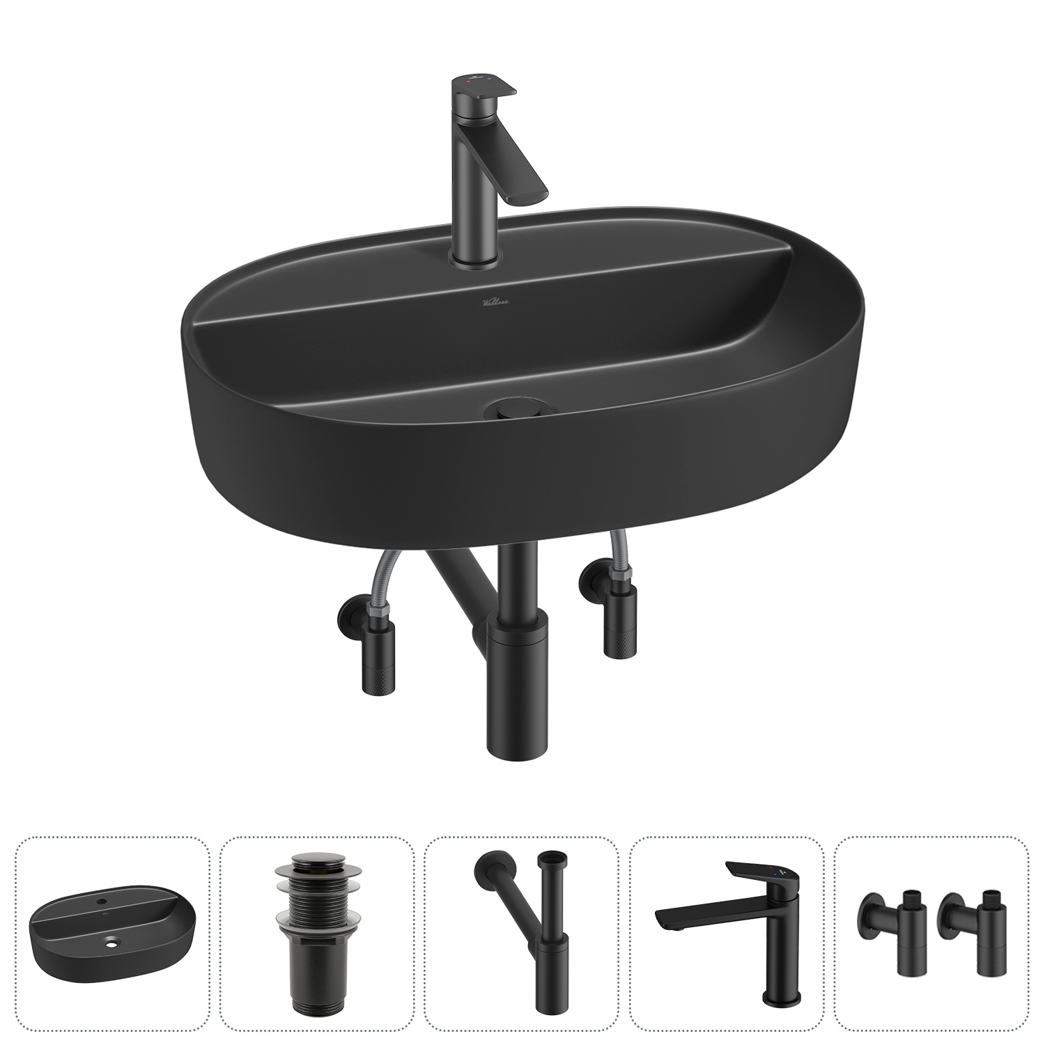 Изображение товара Раковина накладная Wellsee Chic Riviera 60см с донным клапаном и сифоном