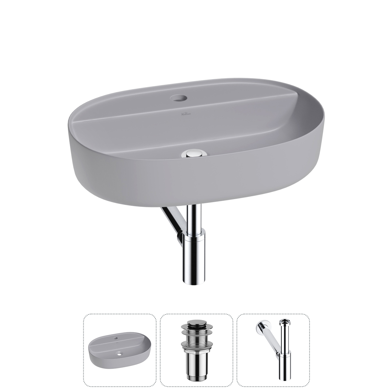 Изображение товара Раковина накладная Wellsee Chic Riviera 60см с донным клапаном и сифоном