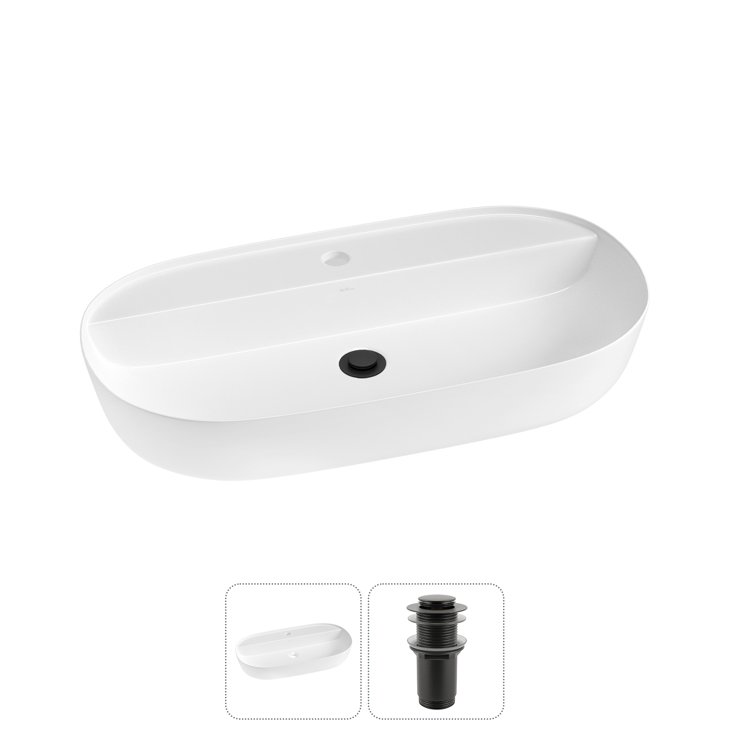 Изображение товара Раковина накладная Wellsee Chic Riviera 80 см с донным клапаном стильная и прочная