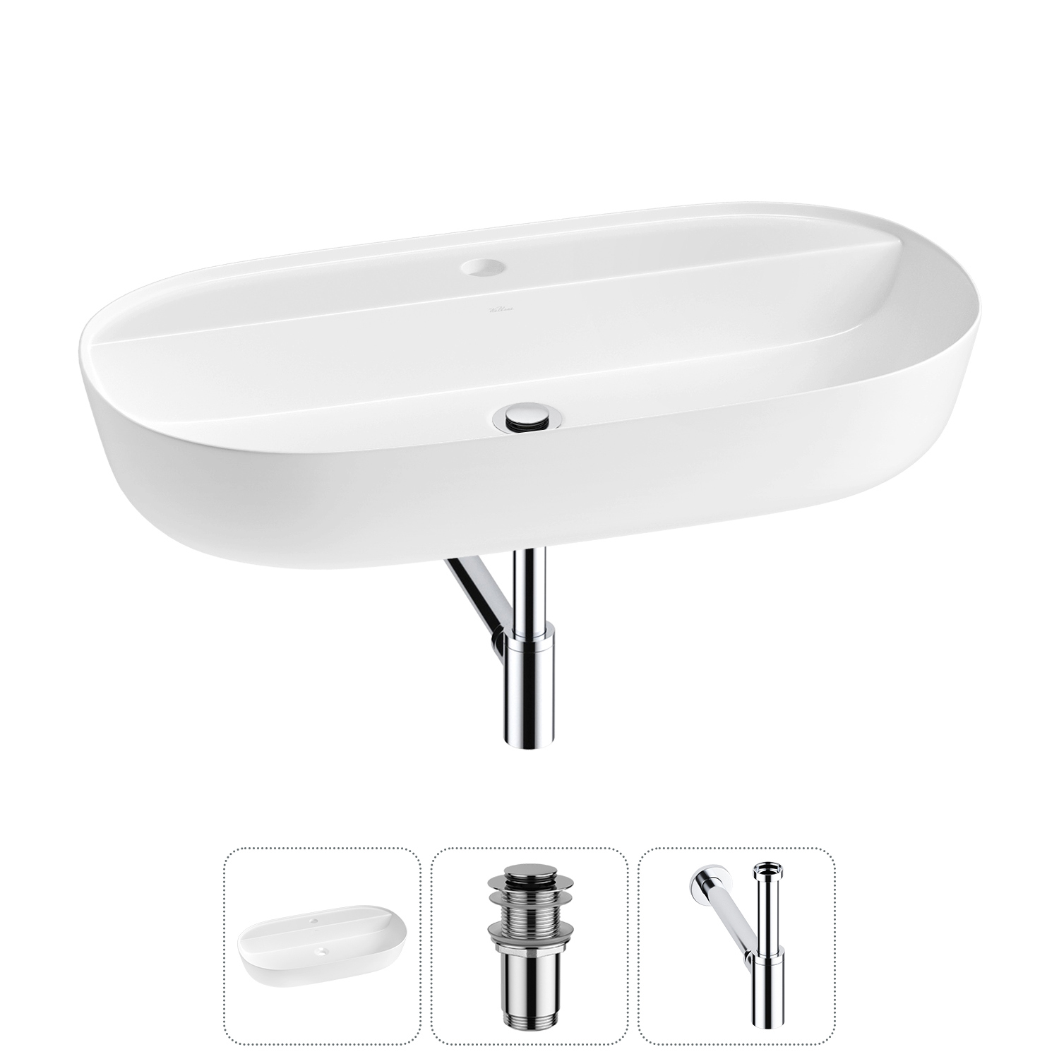 Изображение товара Раковина накладная Wellsee Chic Riviera 80см с донным клапаном и сифоном
