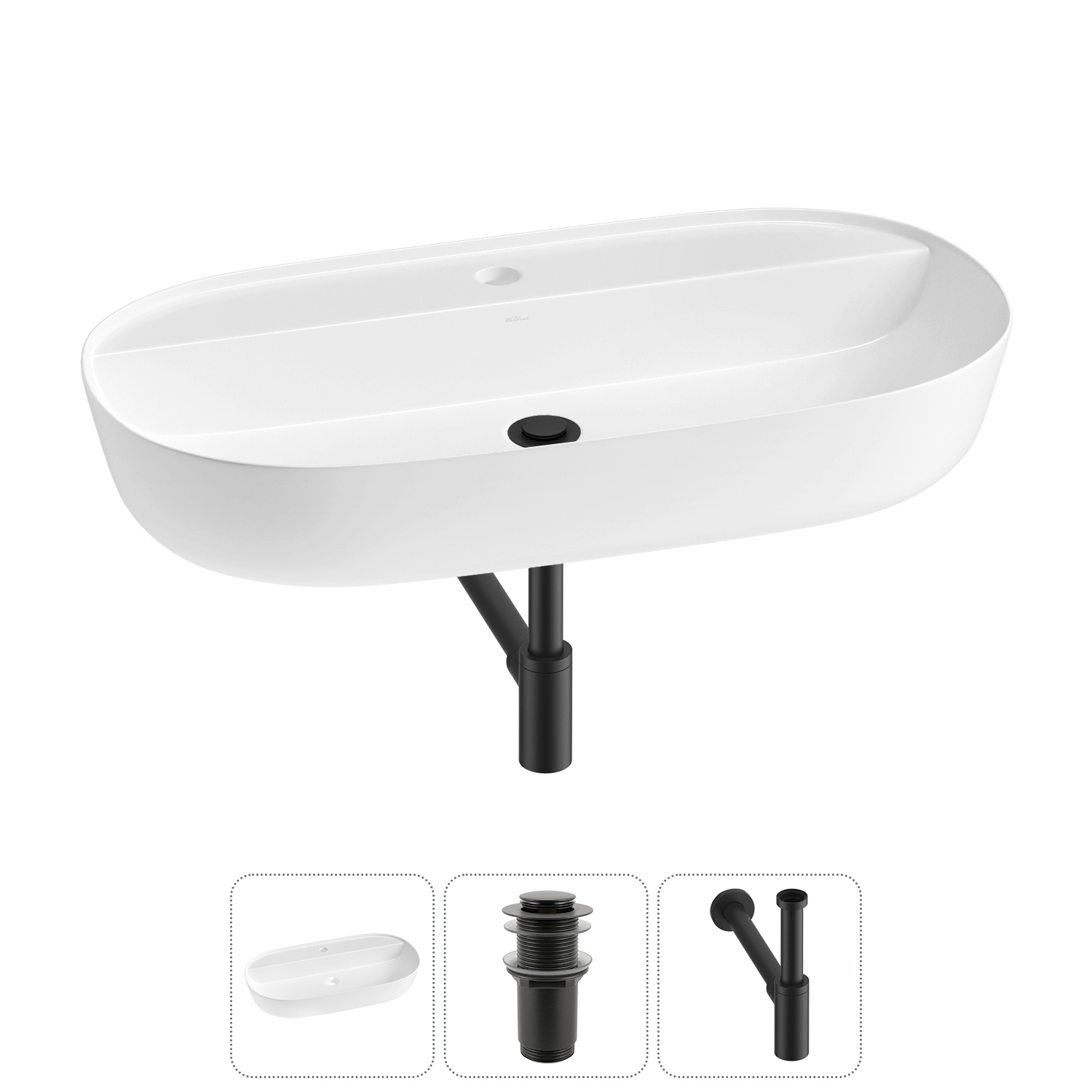 Изображение товара Раковина накладная Wellsee Chic Riviera 80см с донным клапаном и сифоном