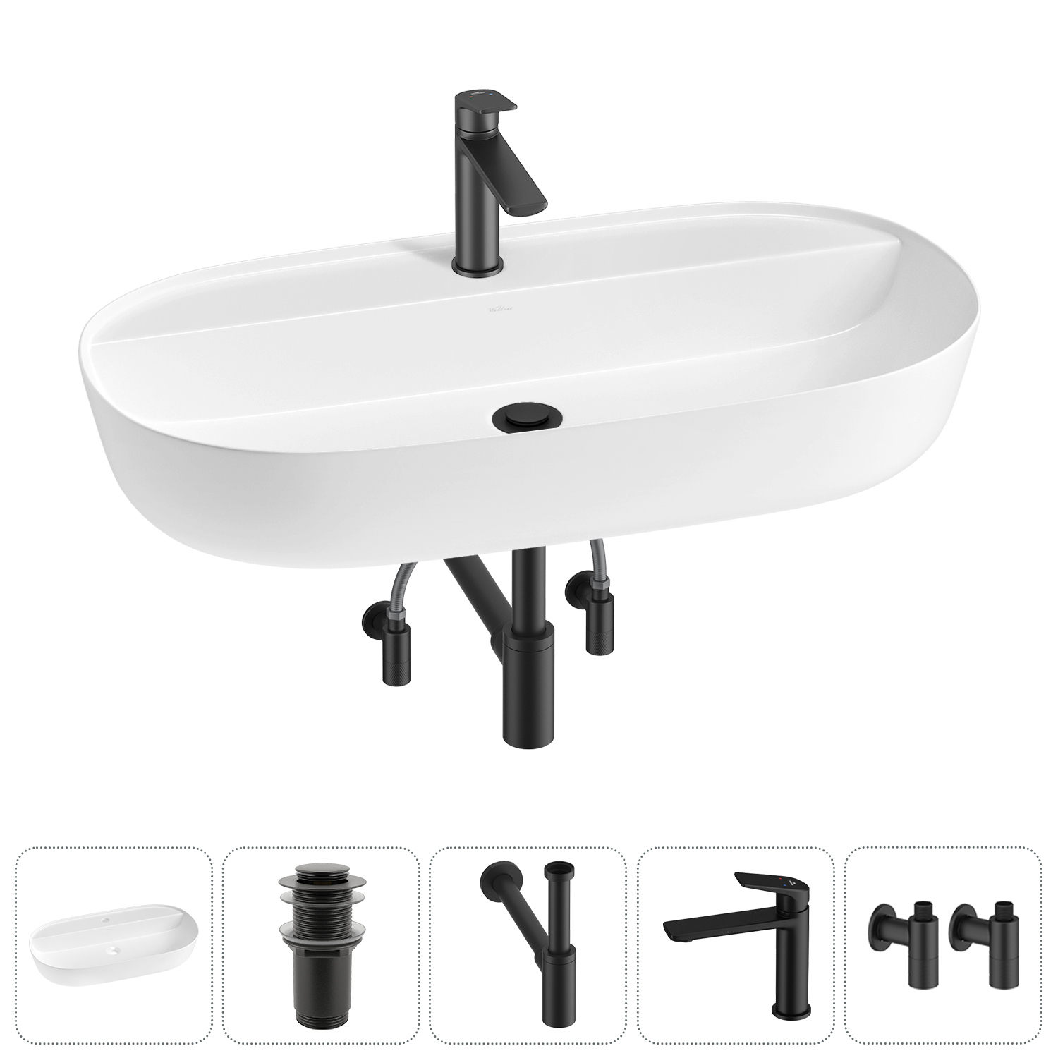 Изображение товара Раковина накладная Wellsee Chic Riviera 80см с донным клапаном и смесителем