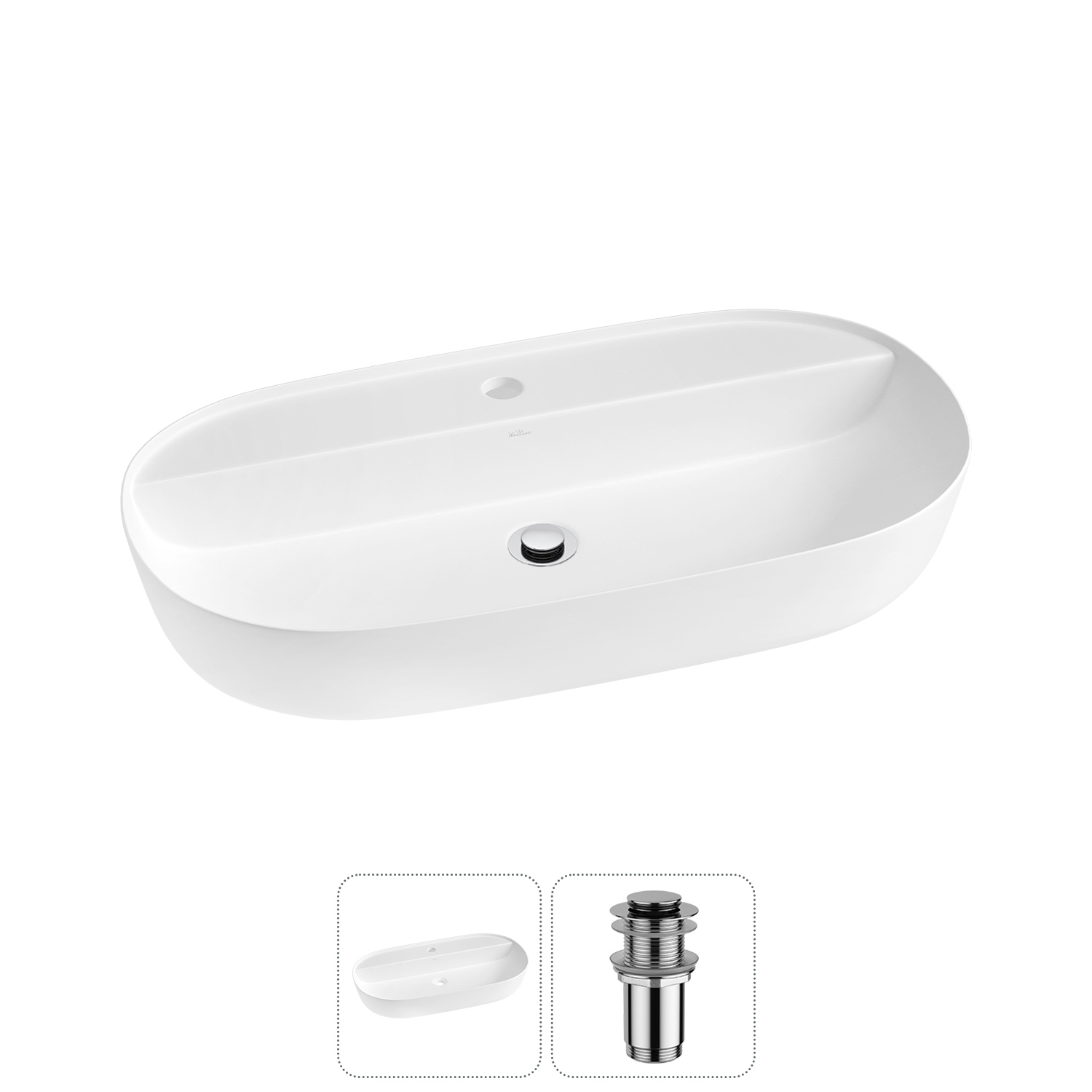 Изображение товара Раковина накладная Wellsee Chic Riviera 80см с донным клапаном Матовая белая