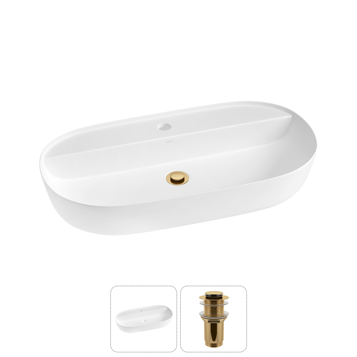 Изображение товара Раковина накладная Wellsee Chic Riviera 80 см с донным клапаном для современного интерьера ванной