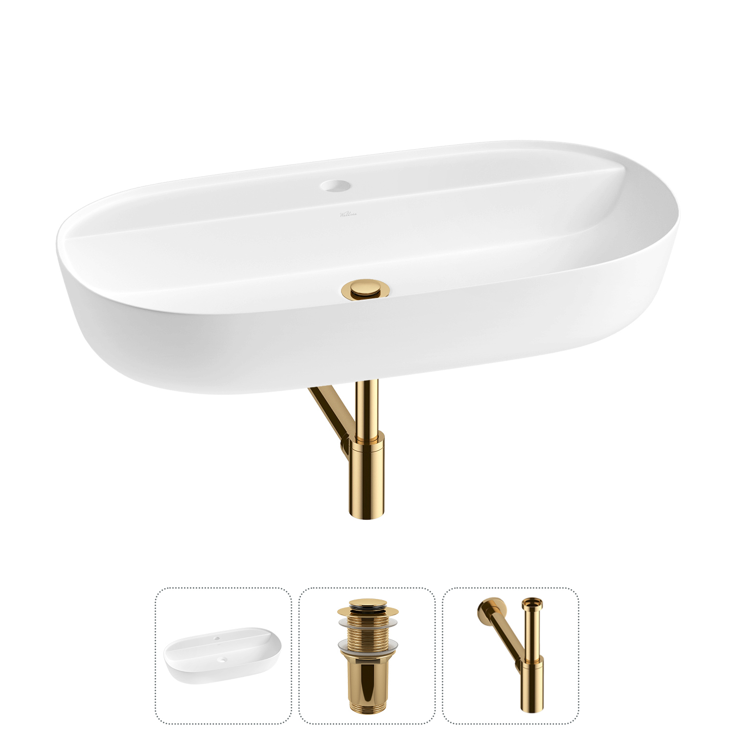 Изображение товара Раковина накладная Wellsee Chic Riviera 80см с донный клапаным и сифоном 20214933R