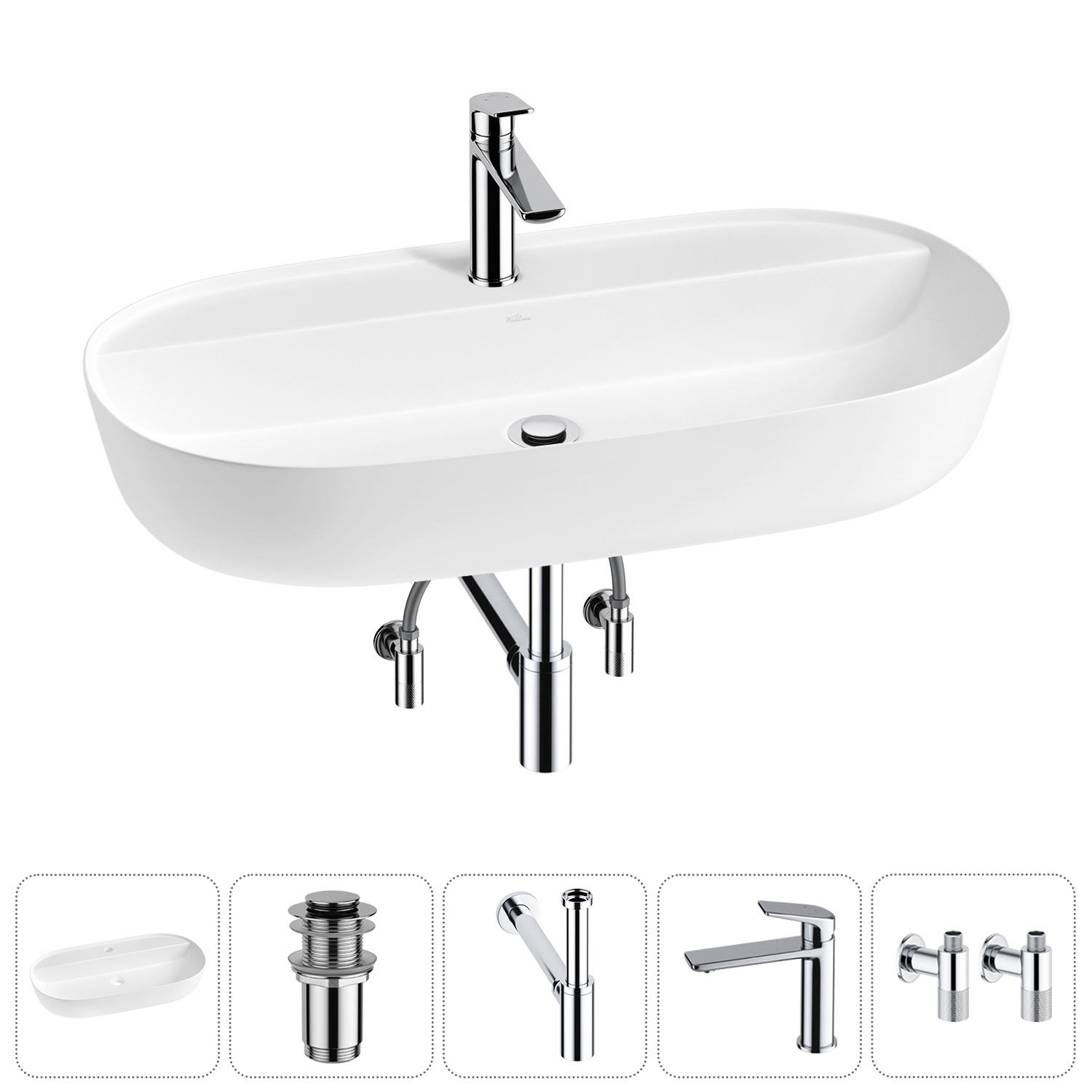 Изображение товара Раковина накладная Wellsee Chic Riviera 80см с донный клапаном сифоном смесителем и вентилем 20214939R Изображение товара Раковина накладная Wellsee Chic Riviera 80см с донный клапаном сифоном смесителем и вентилем 20214939R
