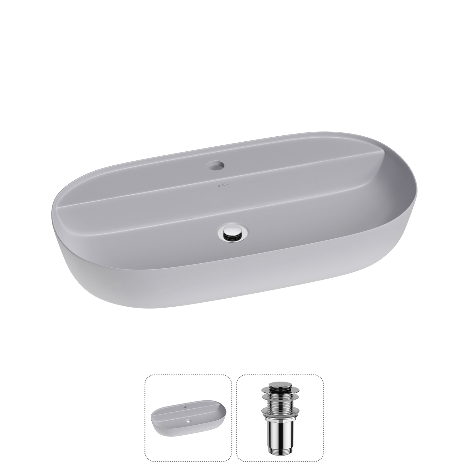 Изображение товара Раковина накладная Wellsee Chic Riviera 80см с донным клапаном из керамики Польша