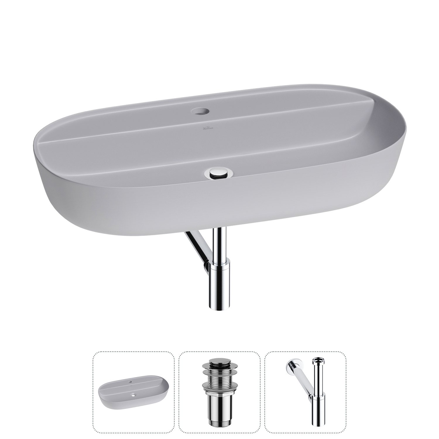 Изображение товара Раковина накладная Wellsee Chic Riviera 80см с донным клапаном и сифоном