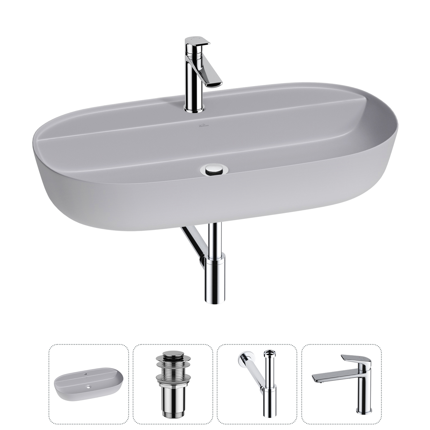 Изображение товара Накладная керамическая раковина Wellsee Chic Riviera 80 см с донным клапаном сифоном и смесителем