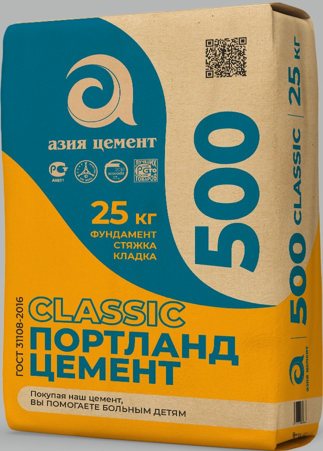Изображение товара Цемент М500 ЦЕМ I 42.5 Н Азия Цемент 25 кг