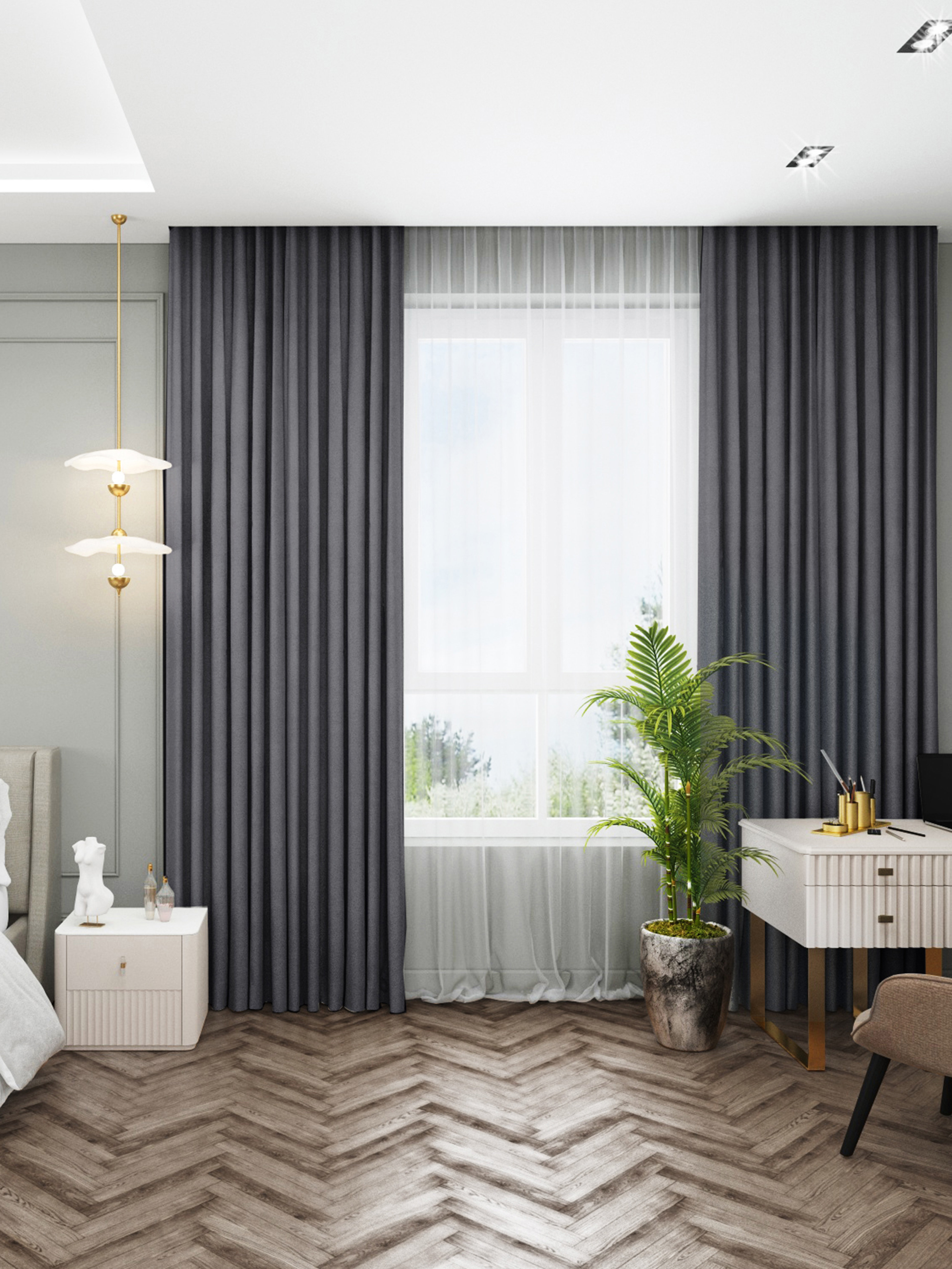 Изображение товара Штора на ленте Бархат 140x270 см темно-серого цвета для гостиной кухни спальни