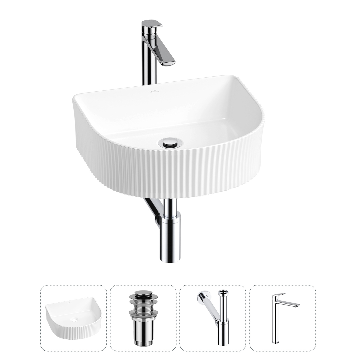 Изображение товара Раковина Wellsee Festive Fox 40см 4 в 1 с сифоном и смесителем Польша