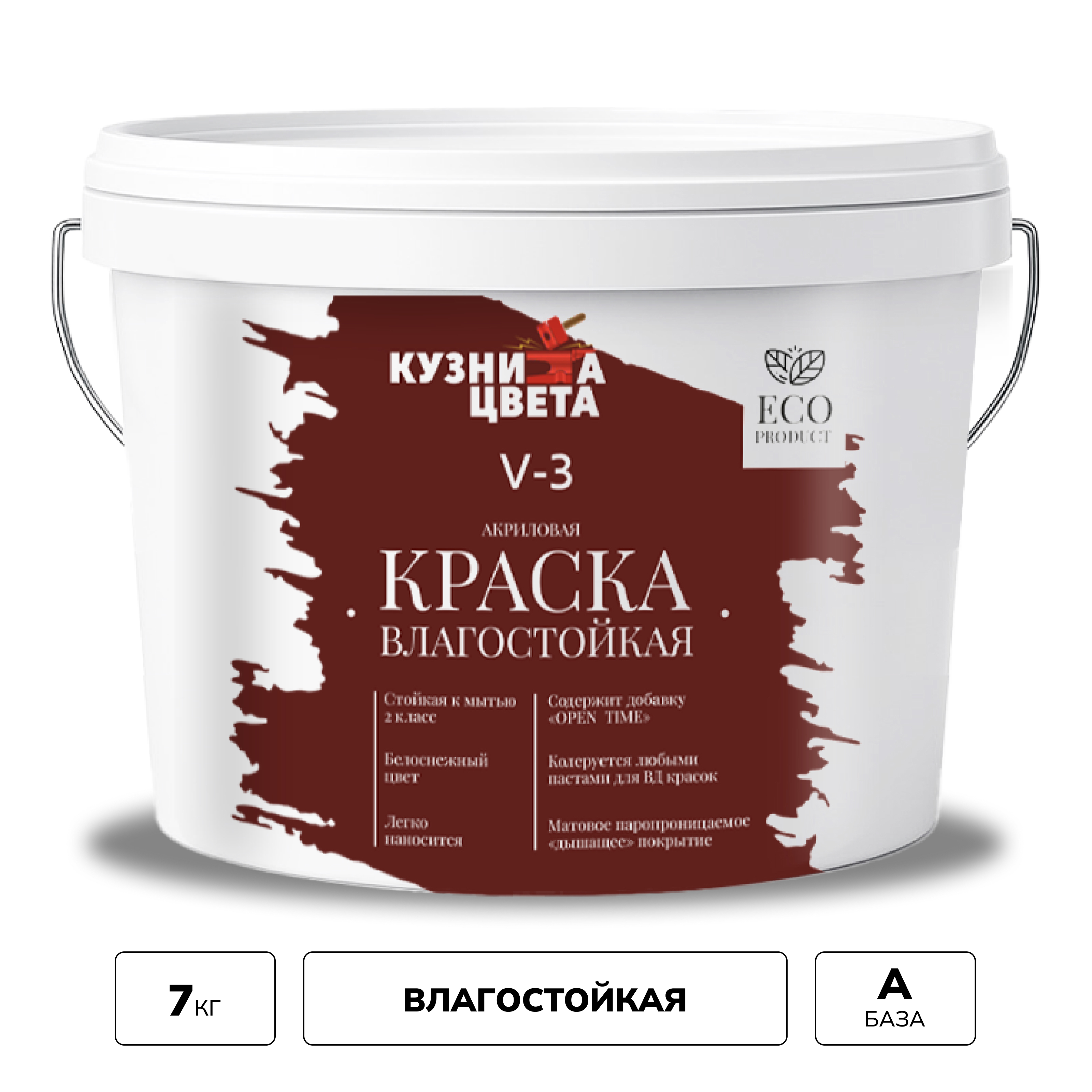 Изображение товара Краска ВД влагостойкая Кузница цвета V3 матовая цвет белый 7кг