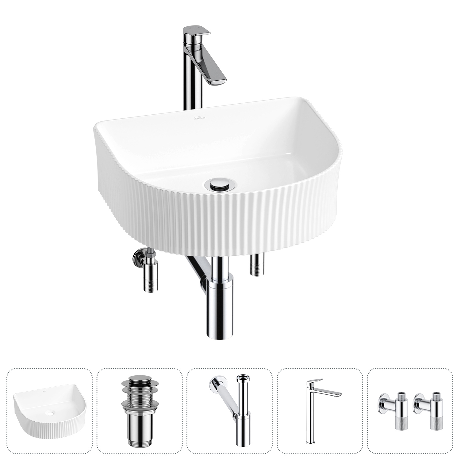 Изображение товара Раковина Wellsee festive fox 40см 5 в 1 с сифон смесителем и вентилями Польша