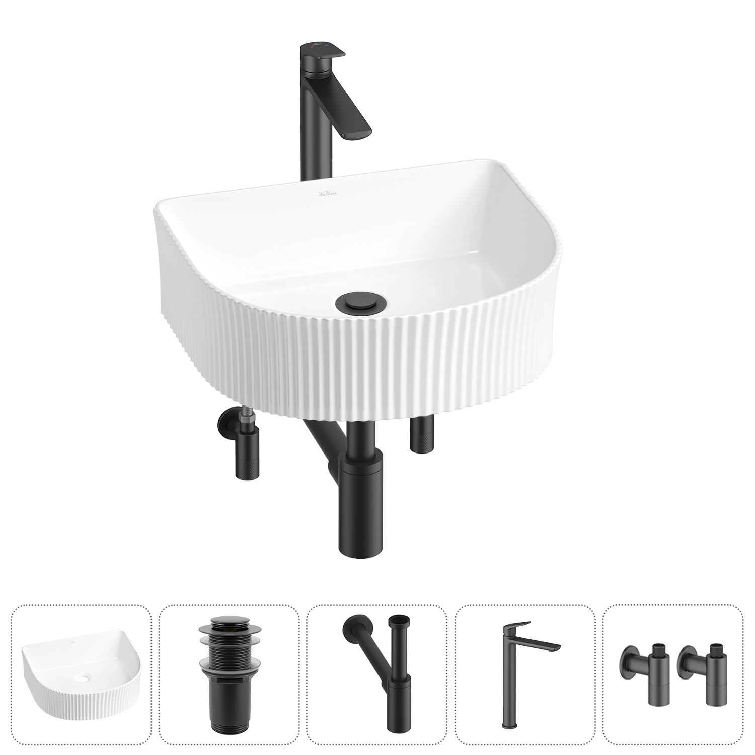 Изображение товара Раковина Wellsee festive fox 20213415R 45см цвет раковина 5 в 1: д/к, сифон, смеситель, вентили