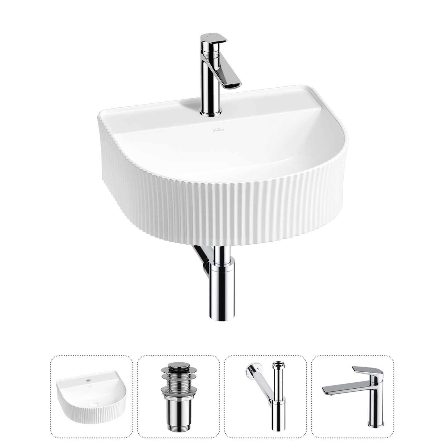 Изображение товара Раковина Wellsee Festive Fox 20213426R 40см с сифоном смесителем и крепежом