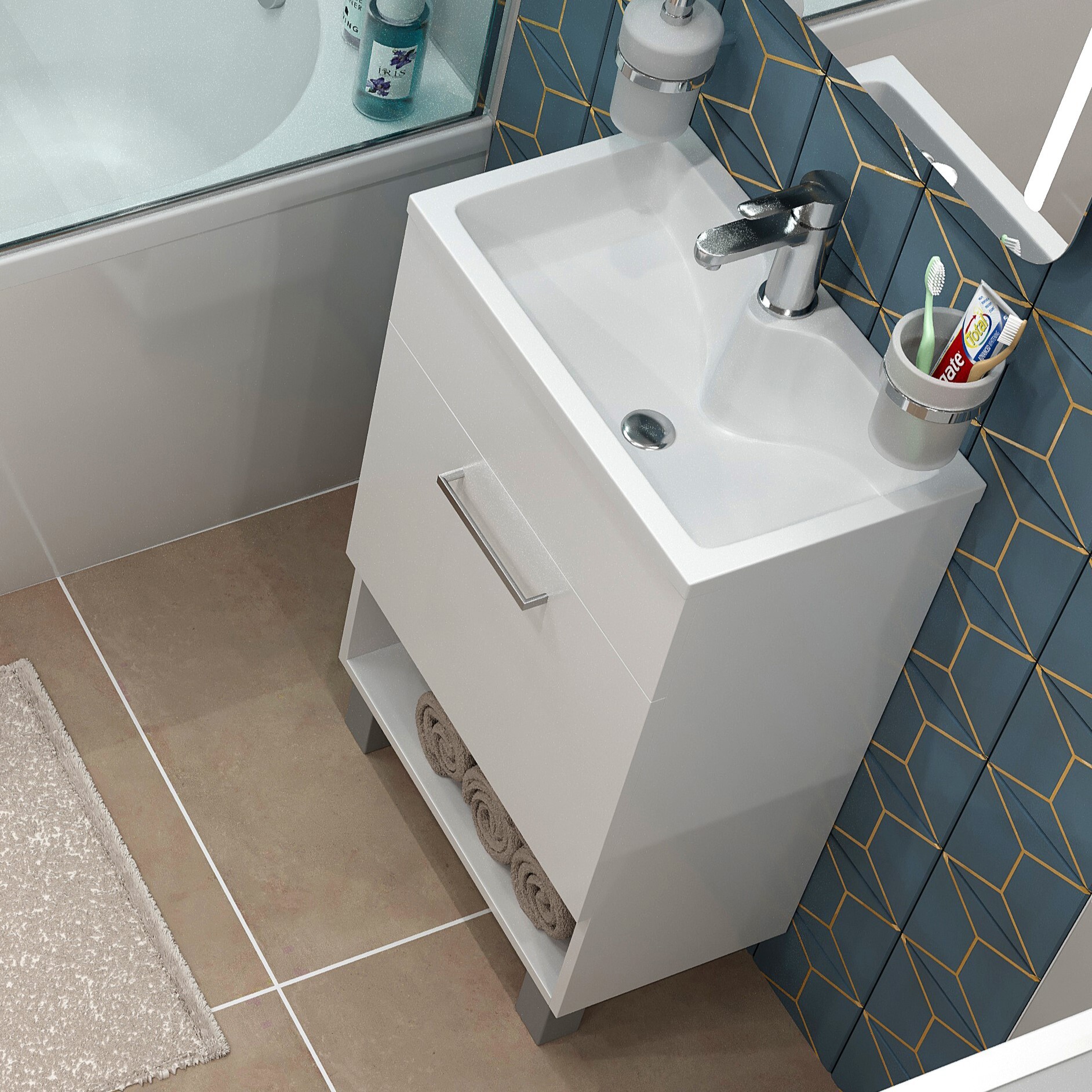 Изображение товара Тумба подвесная с раковиной 1Marka July 50 см цвет белый глянец У85932