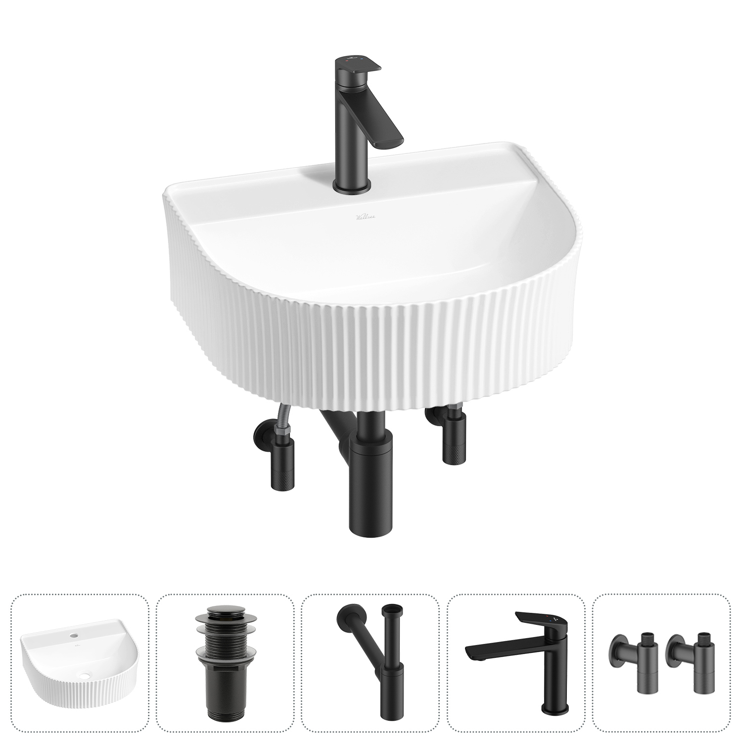 Изображение товара Раковина Wellsee Festive Fox 45см 5 в 1 с сифоном и смесителем Польша