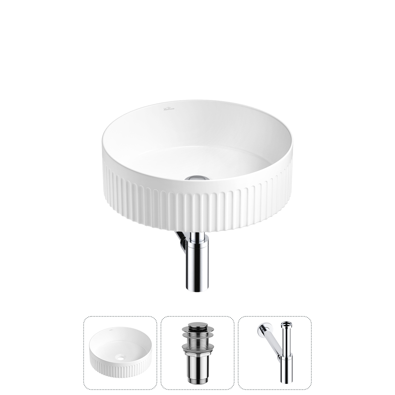 Изображение товара Раковина Wellsee festive fox 2.0 36 см белая керамическая с сифоном и клапаном