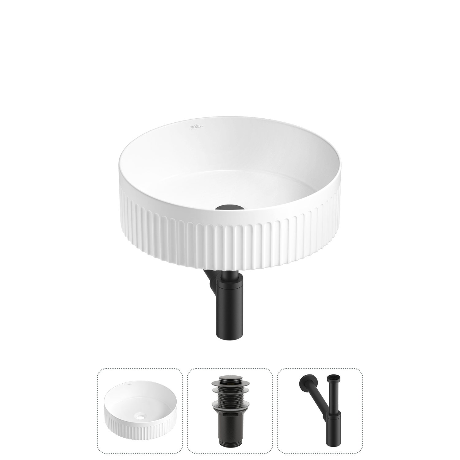 Изображение товара Раковина Wellsee festive fox 2.0 36 см керамическая белая с сифоном и клапаном