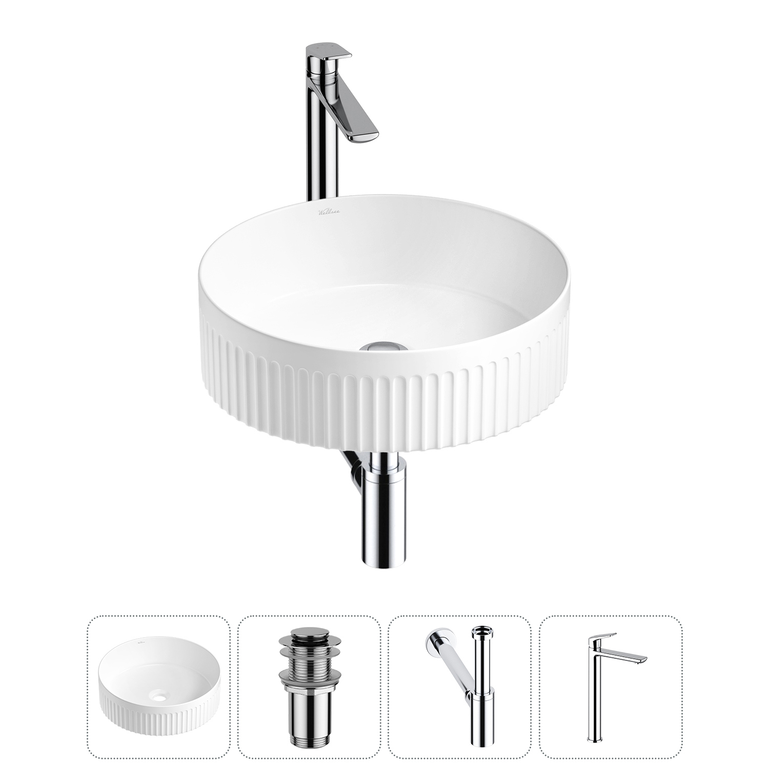 Изображение товара Раковина Wellsee festive fox 2.0 36см белая с комплектом 4 в 1