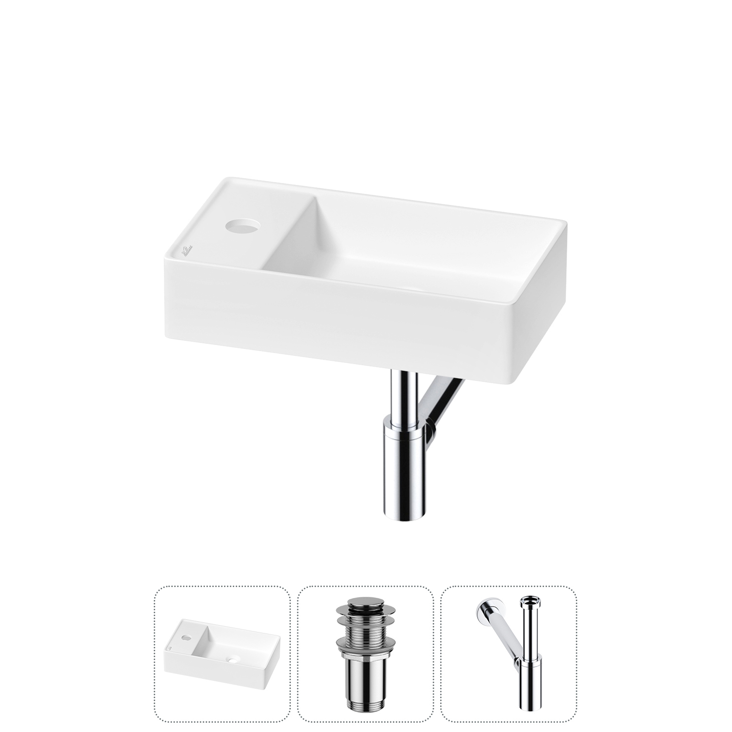 Изображение товара Раковина мини Wellsee WC Area 41 см с донным клапаном и сифоном