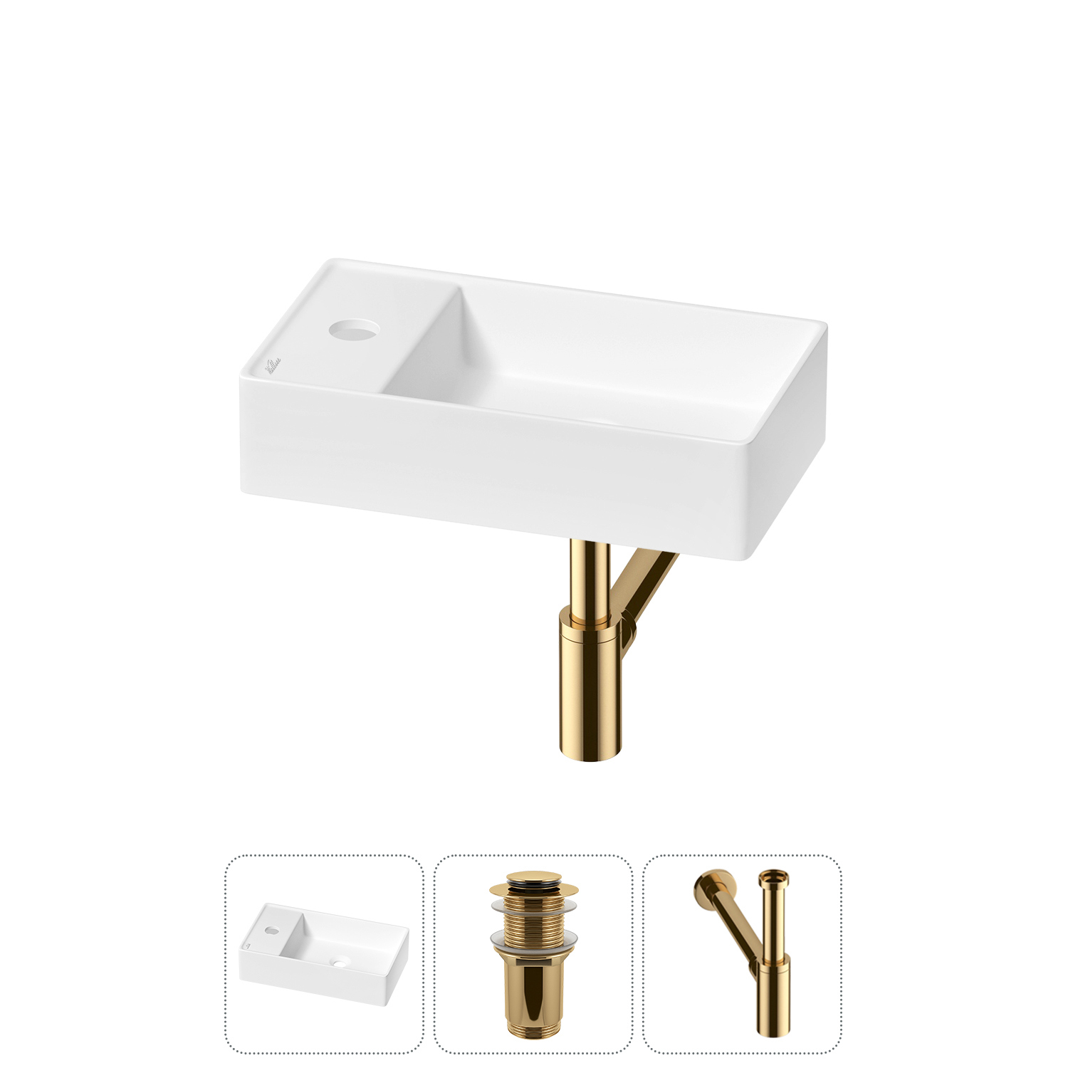 Изображение товара Раковина мини Wellsee WC Area 41см с донный клапаным и сифоном 20213816R